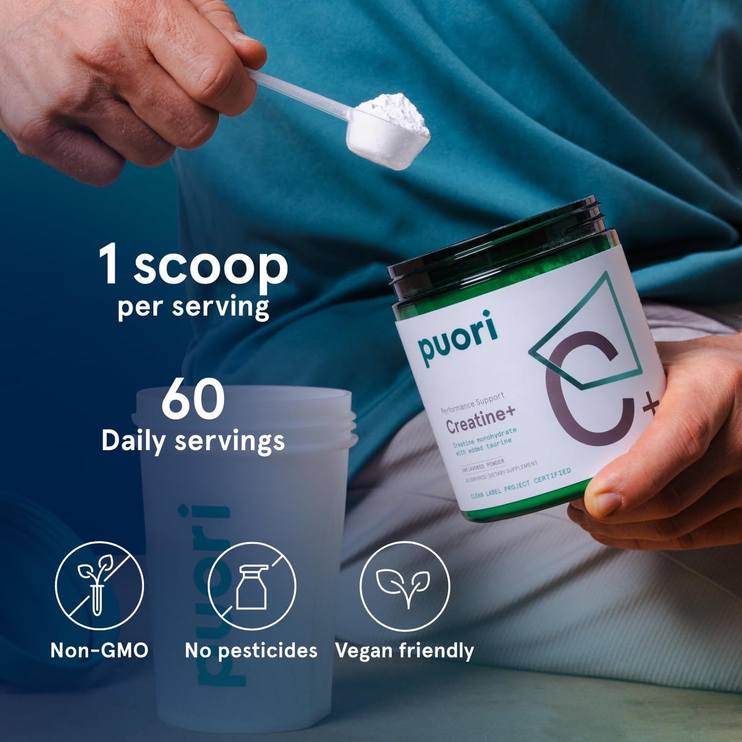 Puori Creatine Monohydrate Powder with Taurine - Unflavored Pre-Workout Supplement for Enhanced Strength & Performance - 60 Servings