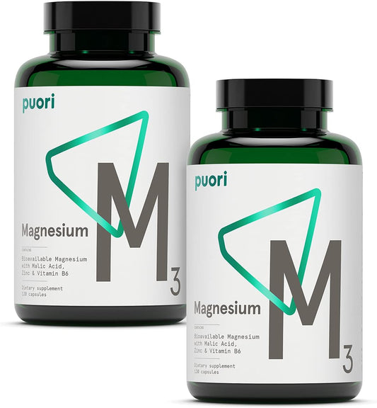 Puori Organic Magnesium Zinc Supplement - 300mg - 240 Vegan Capsules - M3 Complex for Sleep, Immune Support, Energy, Recovery & Relaxation - Zinc & Vitamin B6