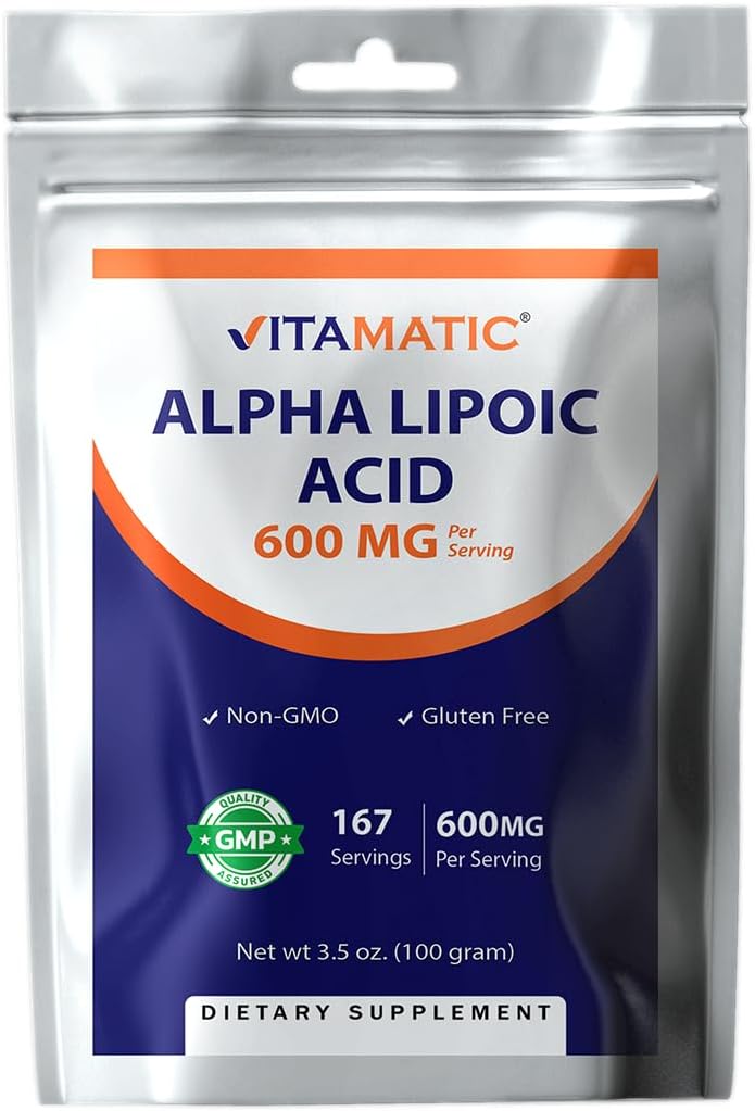 Pure Alpha Lipoic Acid (ALA) 600mg - 167 Servings - Non-GMO & Gluten Free - Vitamatic