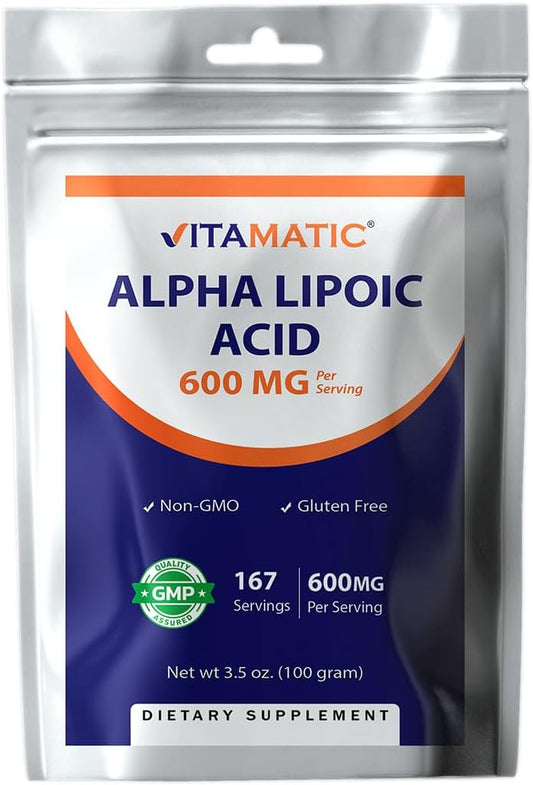 Pure Alpha Lipoic Acid (ALA) 600mg - 167 Servings - Non-GMO & Gluten Free - Vitamatic