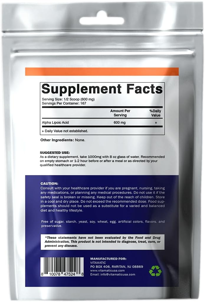 Pure Alpha Lipoic Acid (ALA) 600mg - 167 Servings - Non-GMO & Gluten Free - Vitamatic