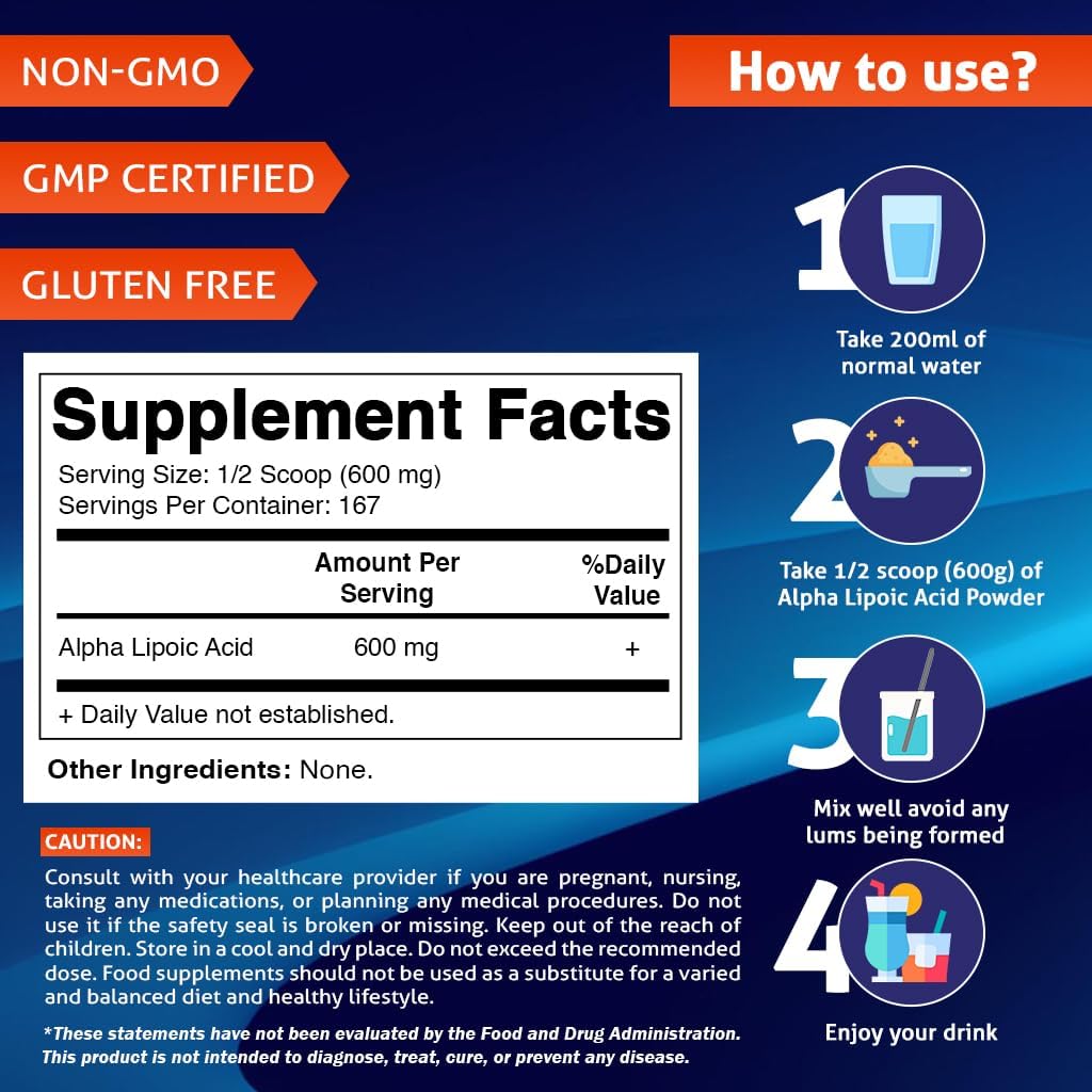 Pure Alpha Lipoic Acid (ALA) 600mg - 167 Servings - Non-GMO & Gluten Free - Vitamatic