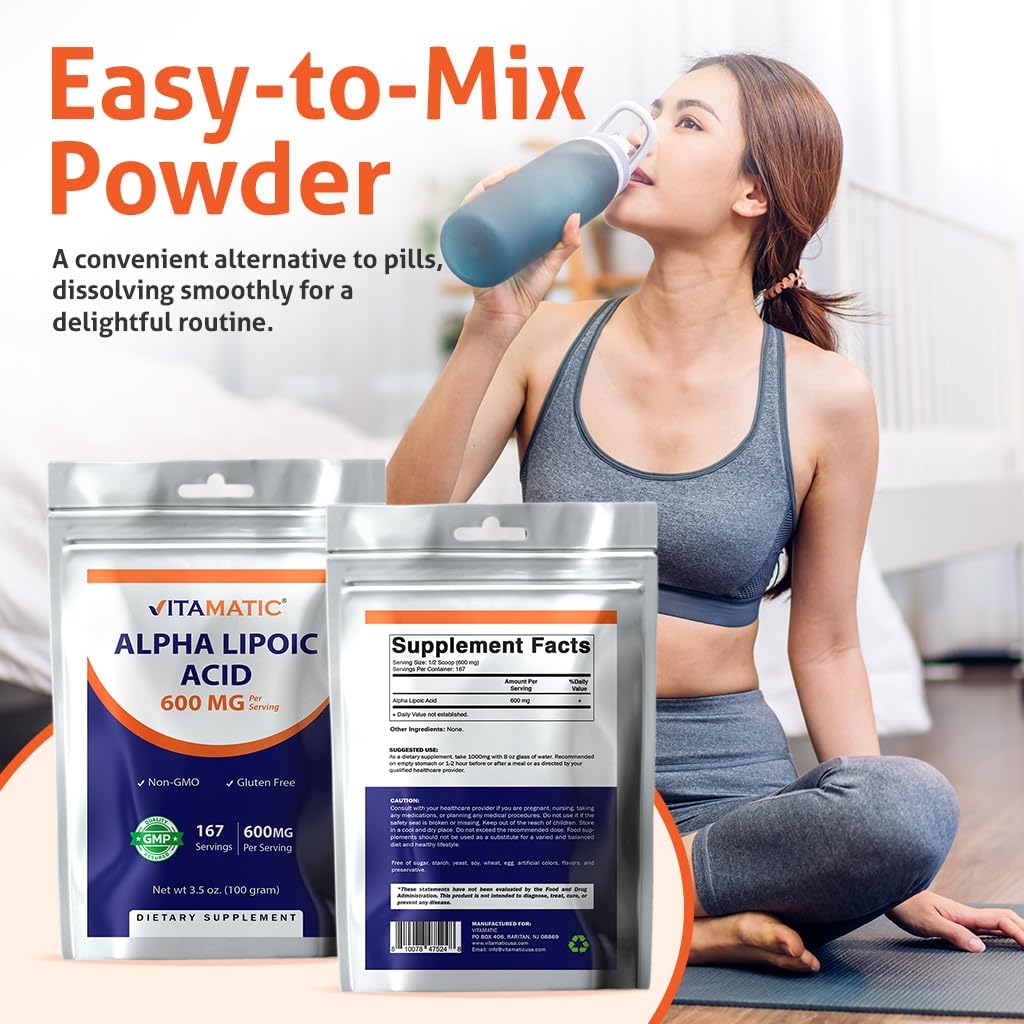 Pure Alpha Lipoic Acid (ALA) 600mg - 167 Servings - Non-GMO & Gluten Free - Vitamatic