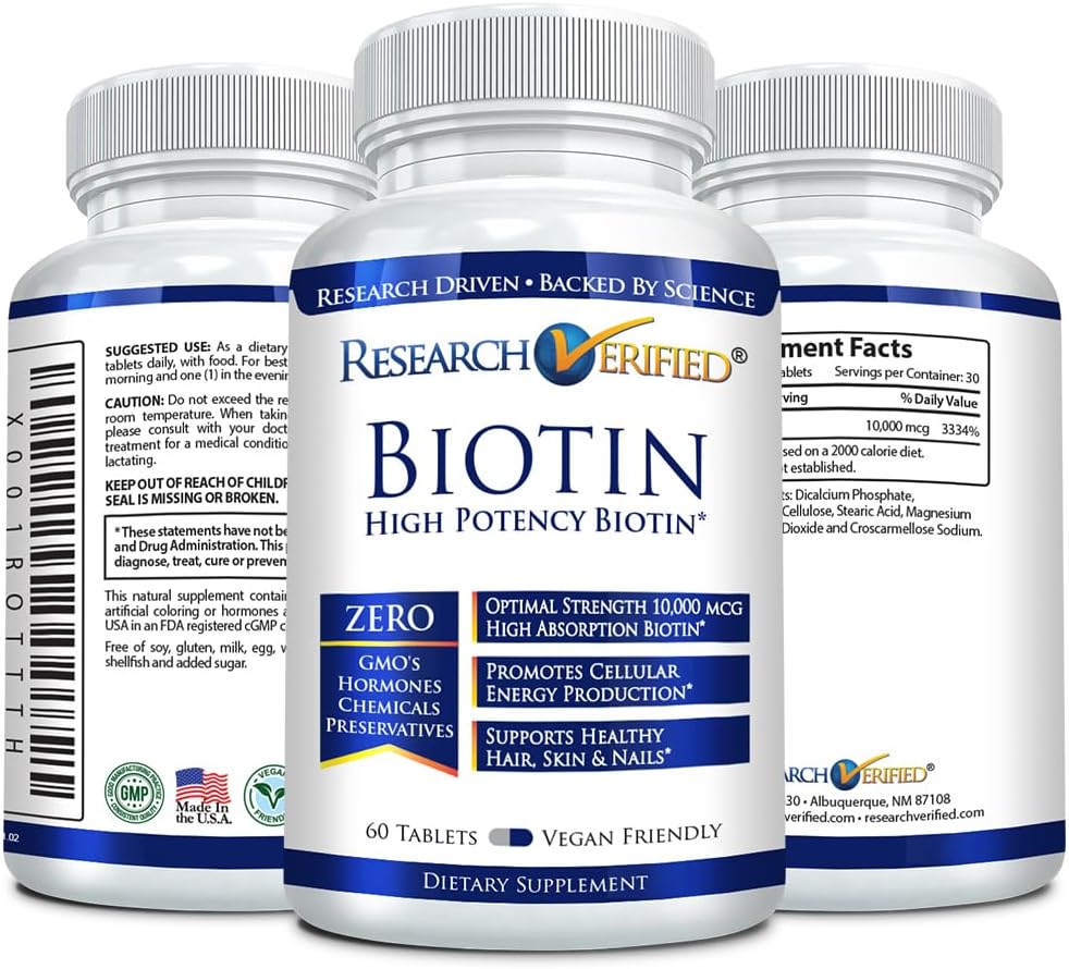 Pure Biotin Extra Strength 10,000mcg - Vegan Tablets for Hair, Skin, and Nails - Made in USA