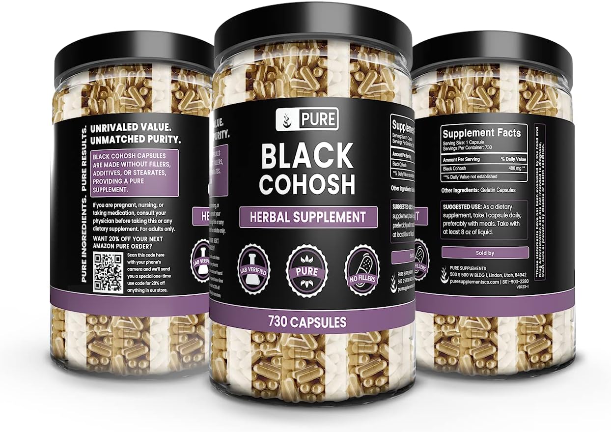 Pure Black Cohosh 730 Capsules - Original Ingredients, No Magnesium or Rice Fillers - Lab Verified & Pure