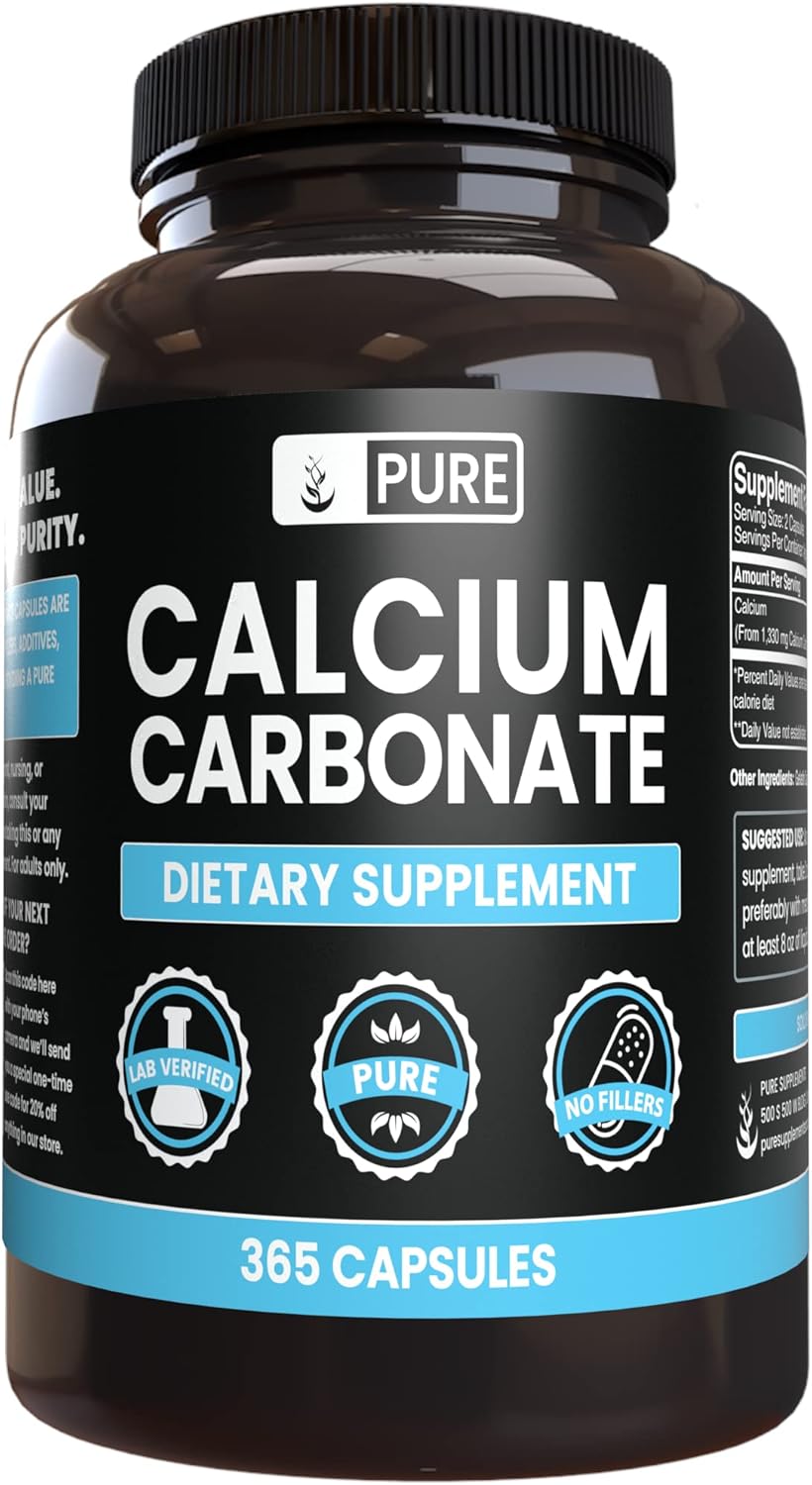 Pure Calcium Carbonate - Original Ingredients, No Magnesium or Rice Fillers - Lab Verified Formula