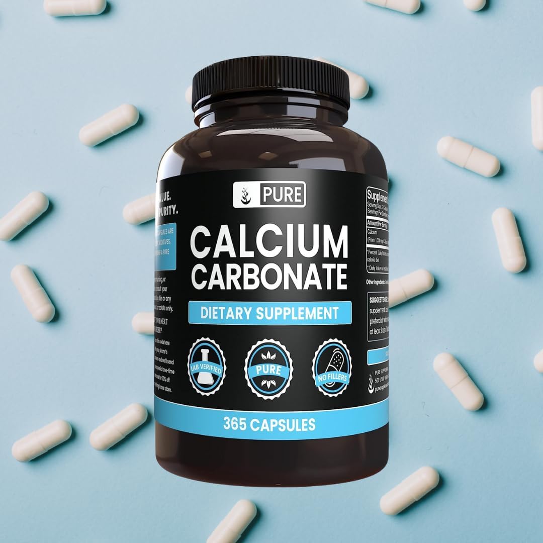 Pure Calcium Carbonate - Original Ingredients, No Magnesium or Rice Fillers - Lab Verified Formula