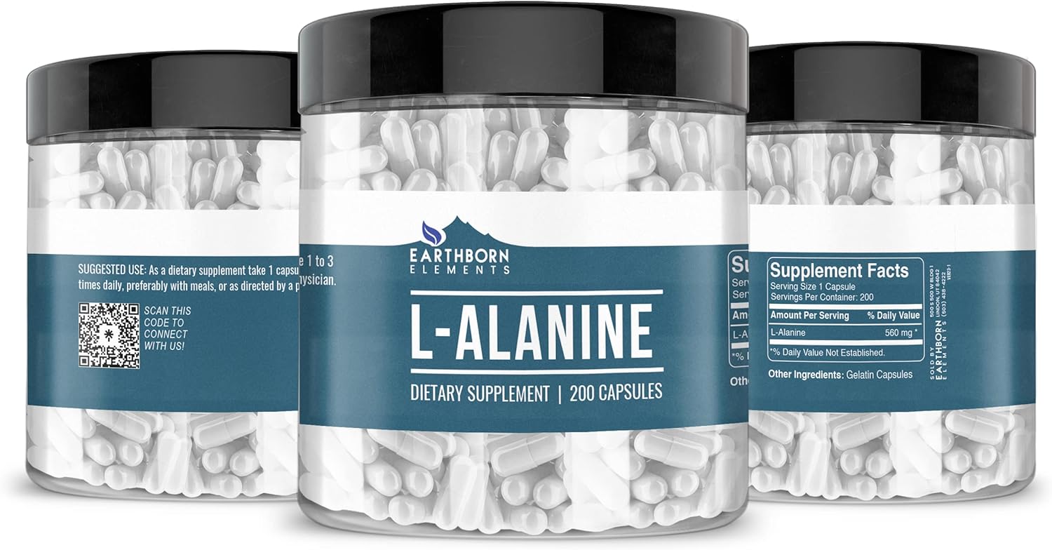 Pure Earthborn Elements L-Alanine Capsules - 200 Count, No Additives, Unadulterated Quality