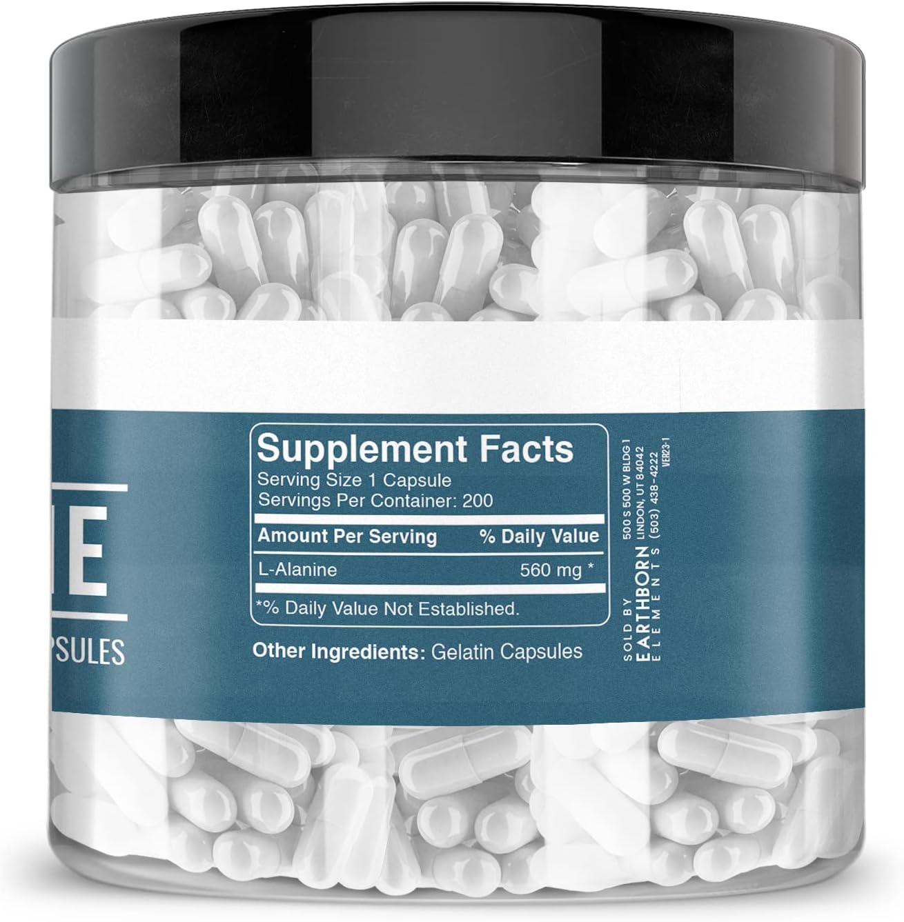 Pure Earthborn Elements L-Alanine Capsules - 200 Count, No Additives, Unadulterated Quality