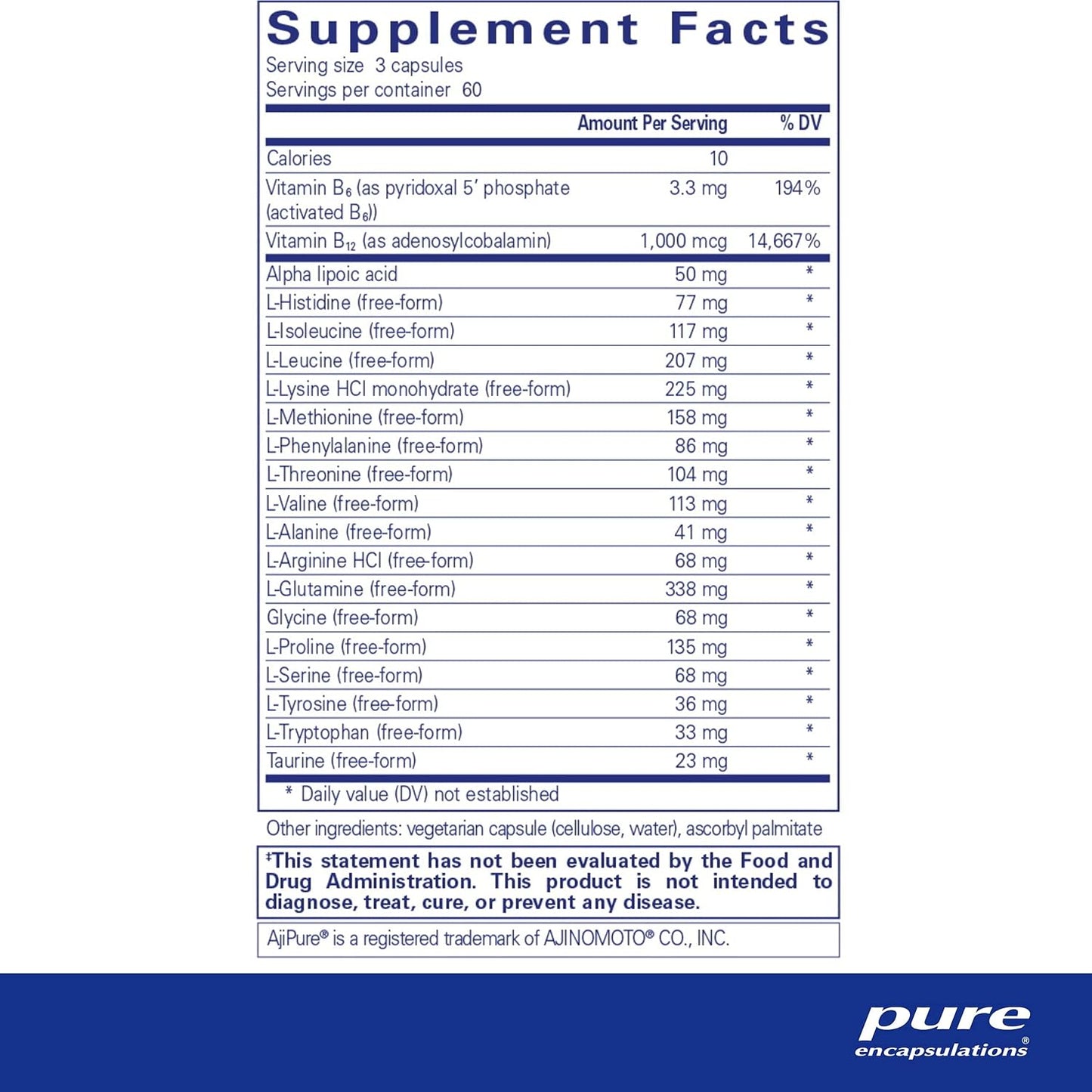 Pure Encapsulations Amino-NR Capsules - Natural Amino Acid Complex for Immune Function and Athletic Activity - 180 Count