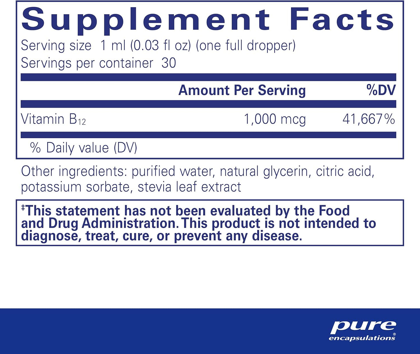 Pure Encapsulations B12 Liquid | 1 fl. oz. Bottle of 1,000 mcg Methylcobalamin Vitamin B12 Supplement for Nerve, Immune, Energy, Cognitive Health