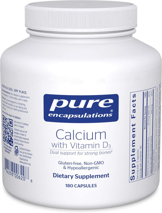 Pure Encapsulations Calcium and Vitamin D3 Supplement for Bone, Colon, and Heart Health - 180 Capsules
