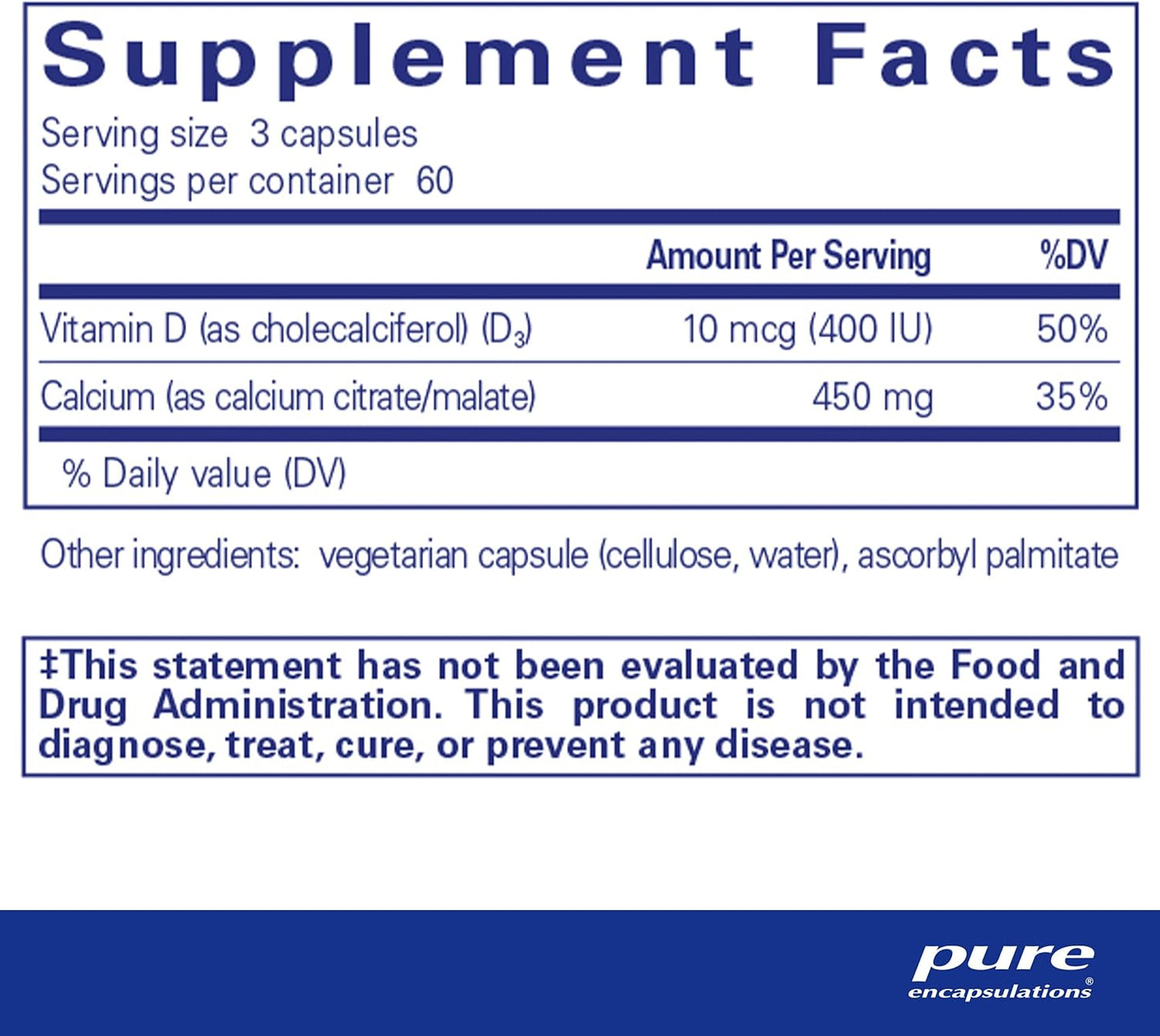 Pure Encapsulations Calcium and Vitamin D3 Supplement for Bone, Colon, and Heart Health - 180 Capsules