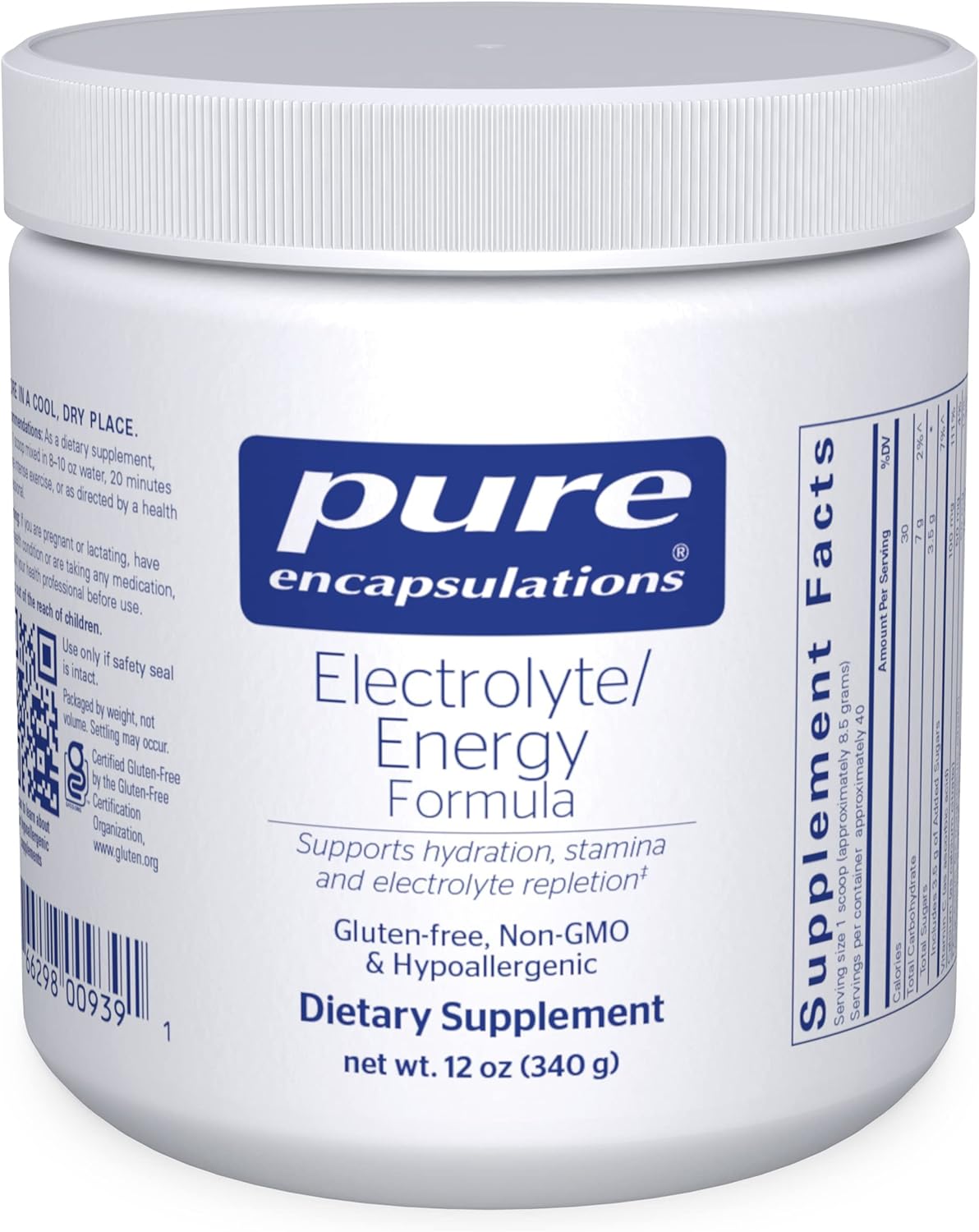 Pure Encapsulations Electrolyte Energy Formula Powder - Hydration Supplement for Muscle Recovery, Minerals, Mental Focus - 12 oz