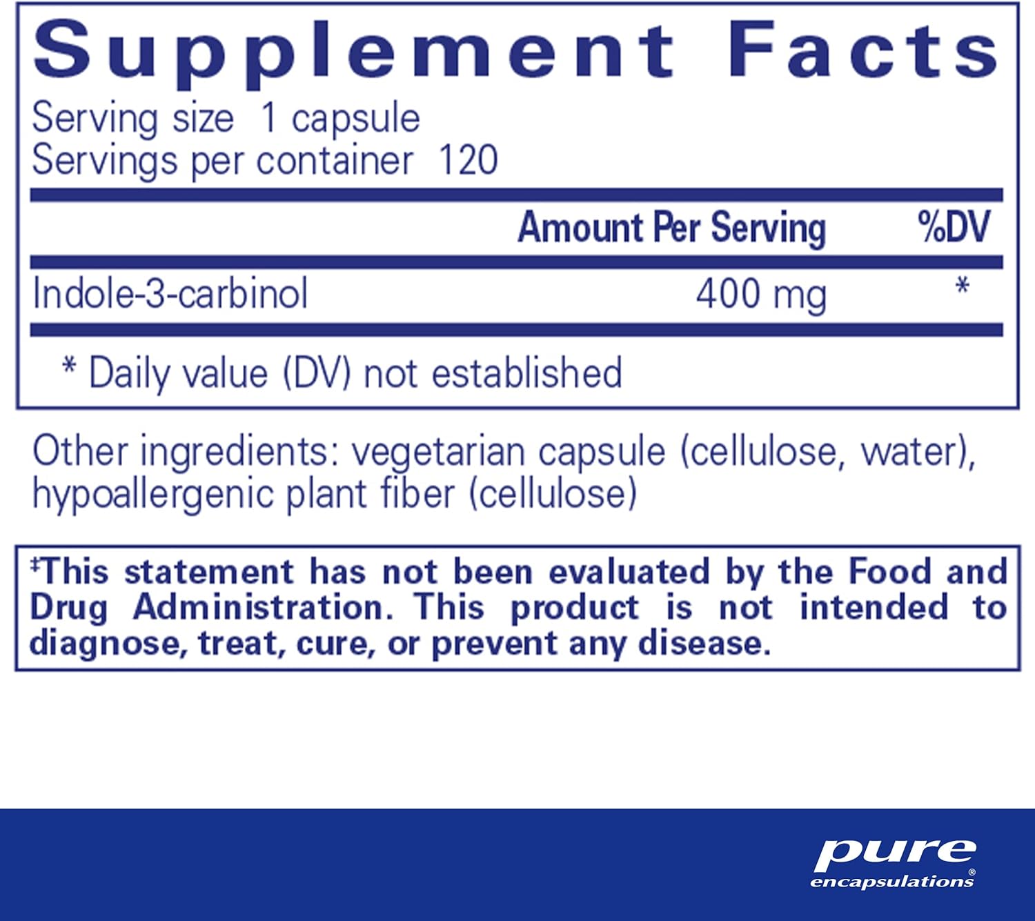 Pure Encapsulations Indole-3-Carbinol 400 mg Capsules for Healthy Breast & Cervical Cell Function - 120 Count