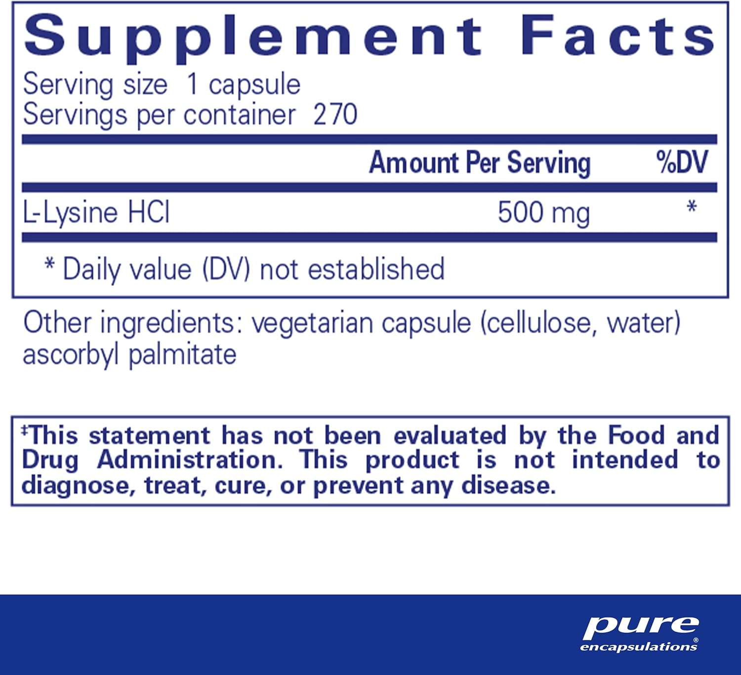 Pure Encapsulations L-Lysine Capsules - Immune Support & Oral Health Supplement with L-Lysine HCl - 270 Count