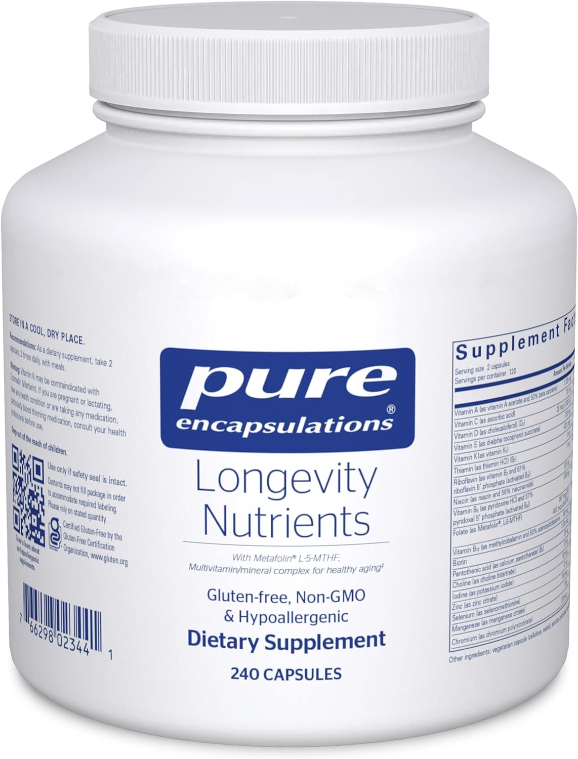 Pure Encapsulations Longevity Nutrients: Multivitamin Complex for Healthy Aging, Brain, Eyes, Bones, Vascular Health - 240 Capsules