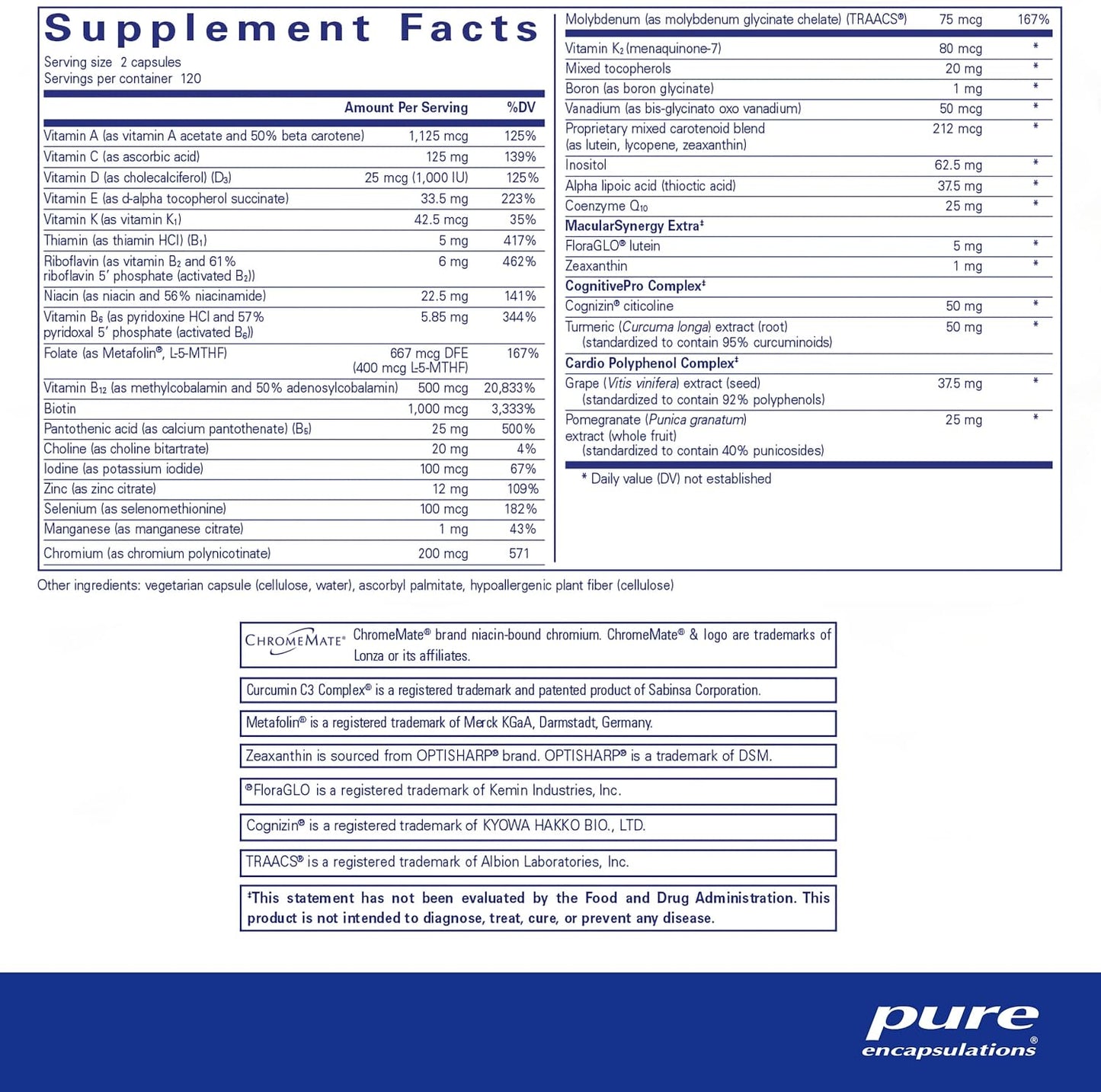 Pure Encapsulations Longevity Nutrients: Multivitamin Complex for Healthy Aging, Brain, Eyes, Bones, Vascular Health - 240 Capsules