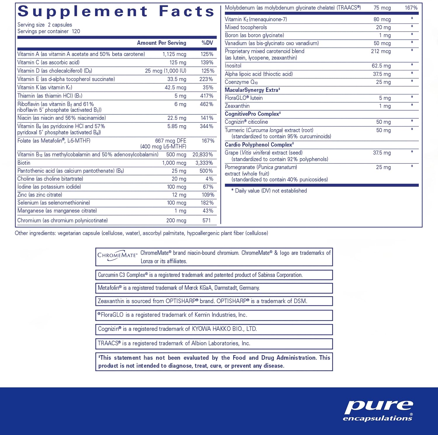 Pure Encapsulations Longevity Nutrients: Multivitamin Complex for Healthy Aging, Brain, Eyes, Bones, Vascular Health - 240 Capsules