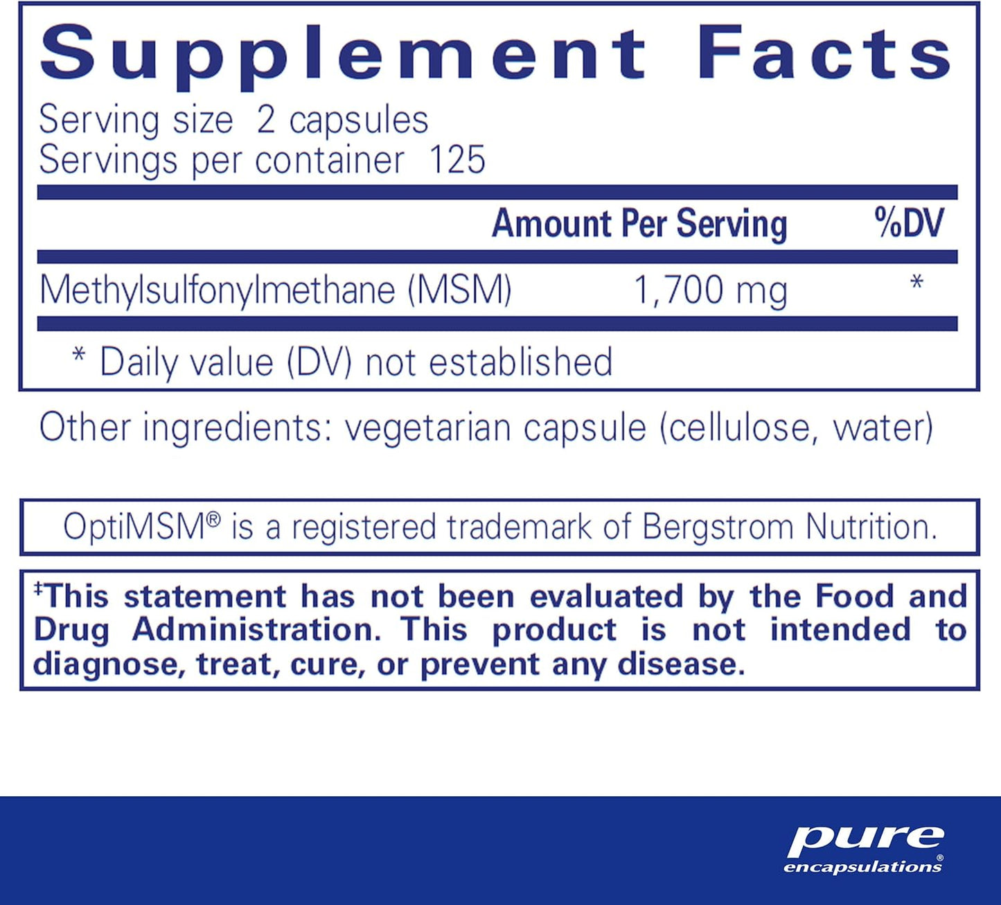 Pure Encapsulations MSM Capsules | 250 Count | Sulfur Supplement for Joint, Immune, Connective Tissue & Respiratory Health