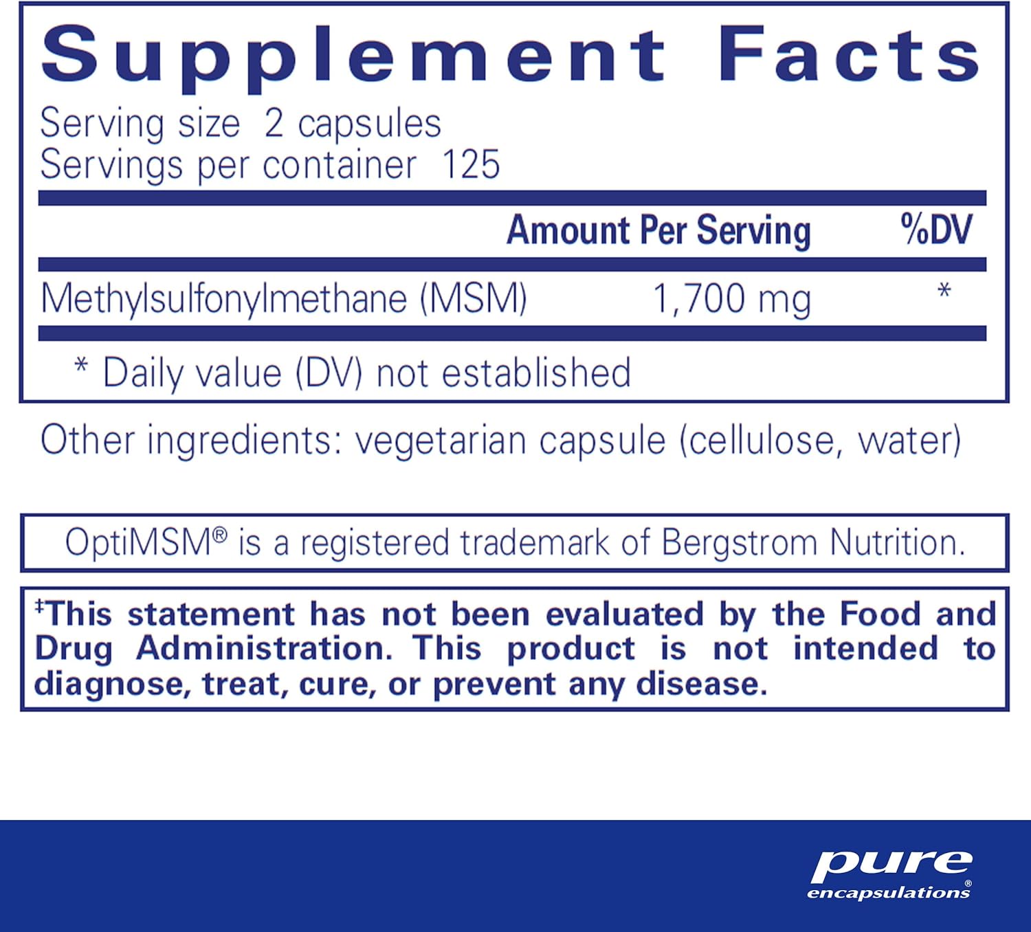 Pure Encapsulations MSM Capsules | 250 Count | Sulfur Supplement for Joint, Immune, Connective Tissue & Respiratory Health