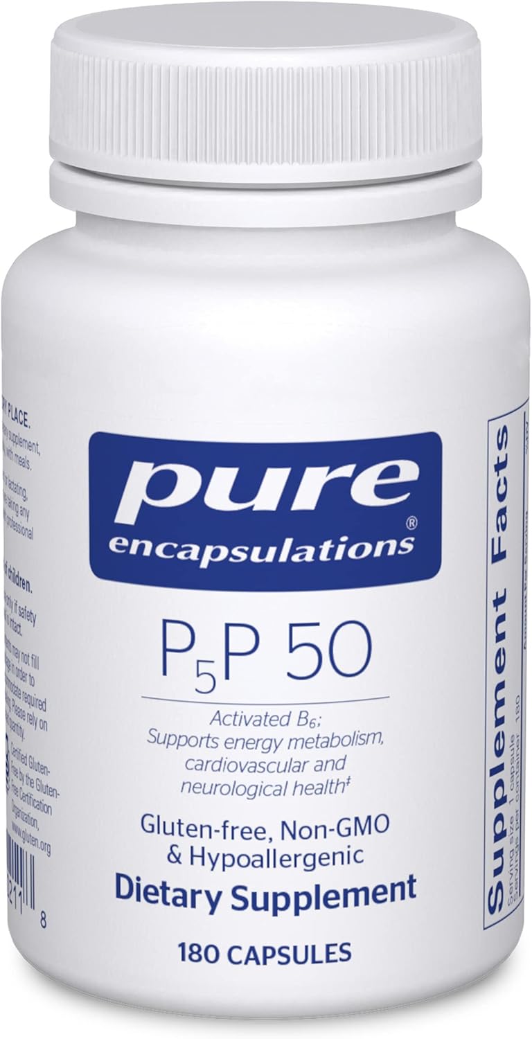 Pure Encapsulations P5P 50 - Active Vitamin B6 Supplement for Energy & Brain Health - Gluten Free & Non-GMO - 180 Capsules