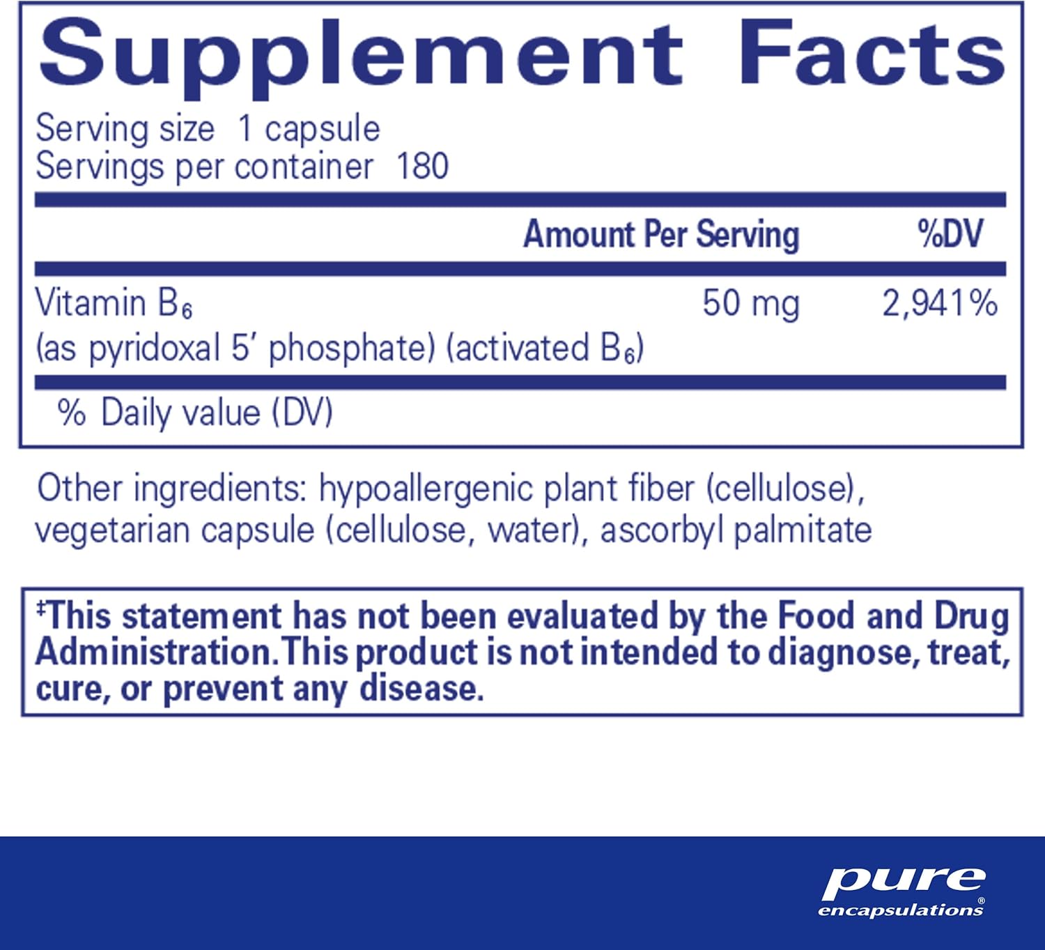Pure Encapsulations P5P 50 - Active Vitamin B6 Supplement for Energy & Brain Health - Gluten Free & Non-GMO - 180 Capsules