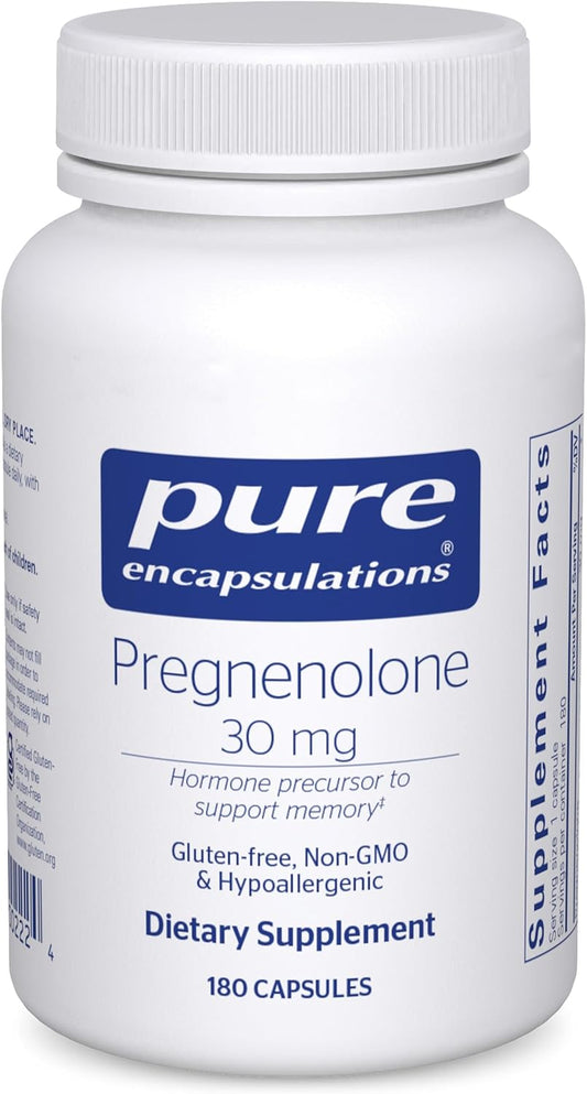 Pure Encapsulations Pregnenolone Capsules - 30 mg for Hormone & Memory Support - Gluten Free Vegan Supplement - 180 Count