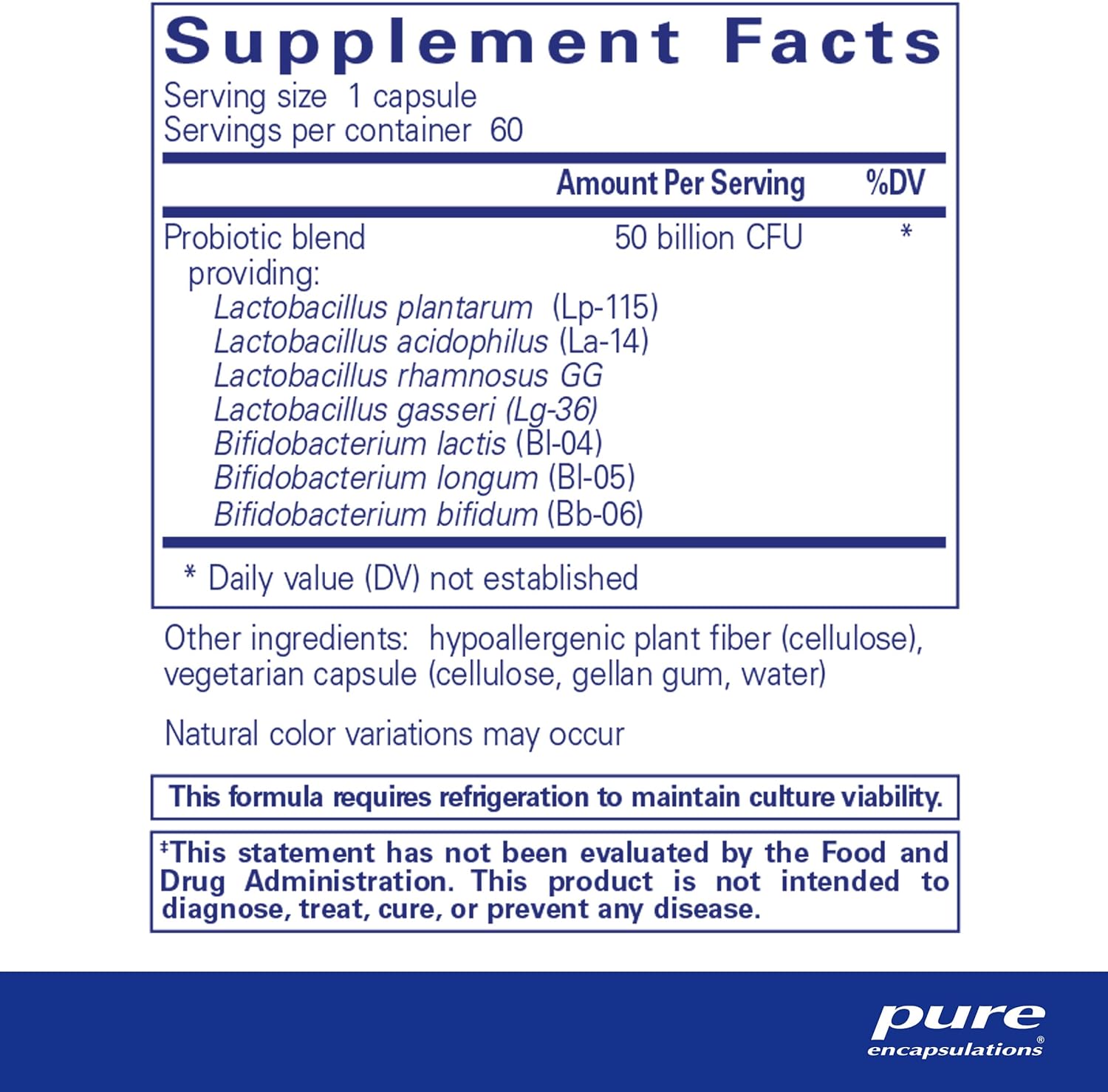 Pure Encapsulations Probiotic 50 Billion CFU for Digestive and Immune Support - Acid-Resistant, Non-GMO, Gluten Free - 60 Capsules