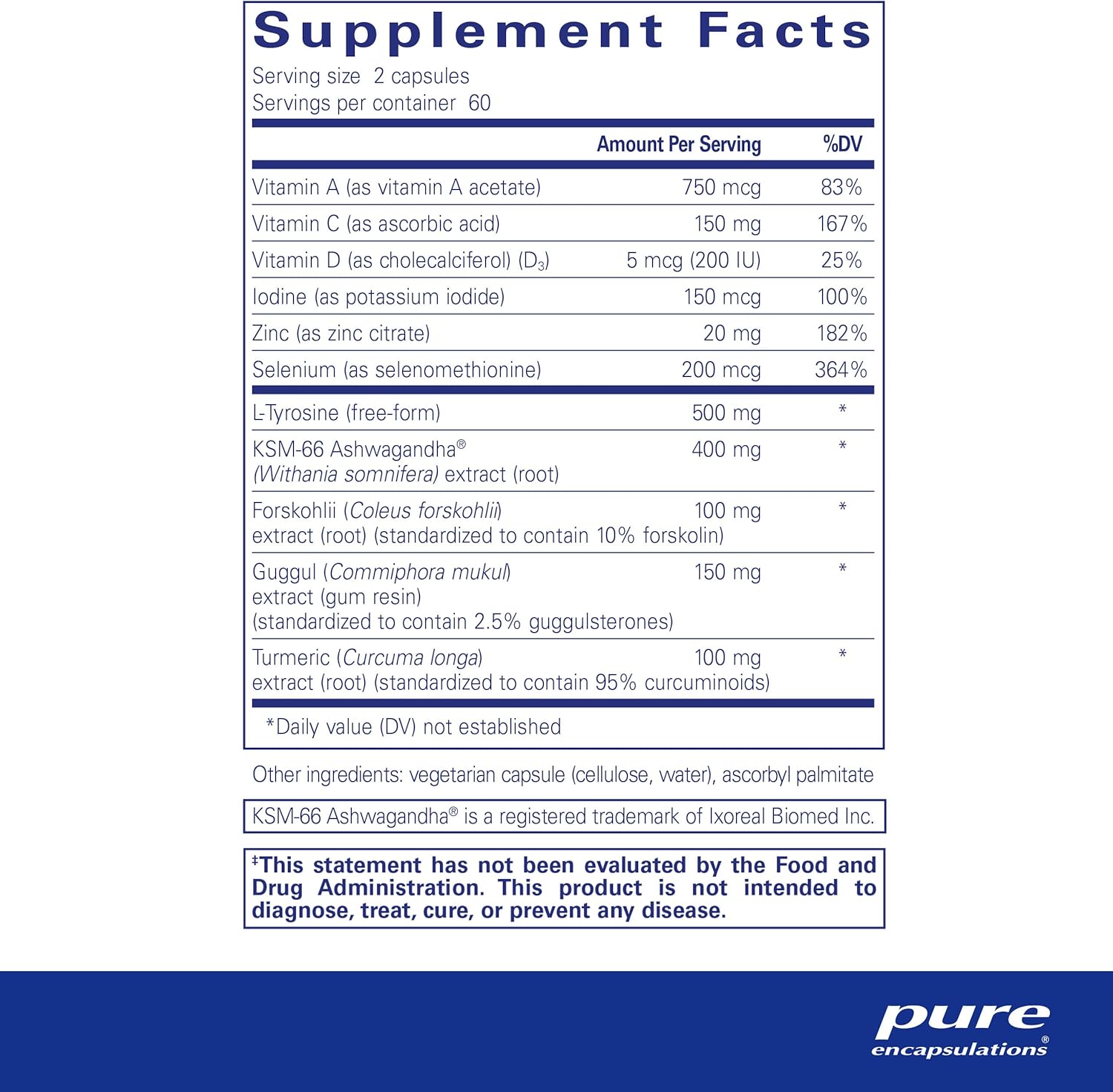 Pure Encapsulations Thyroid Support Complex with Ashwagandha & Iodine - 120 Capsules - Non-GMO & Vegetarian - Antioxidant Infusion for Thyroid Health
