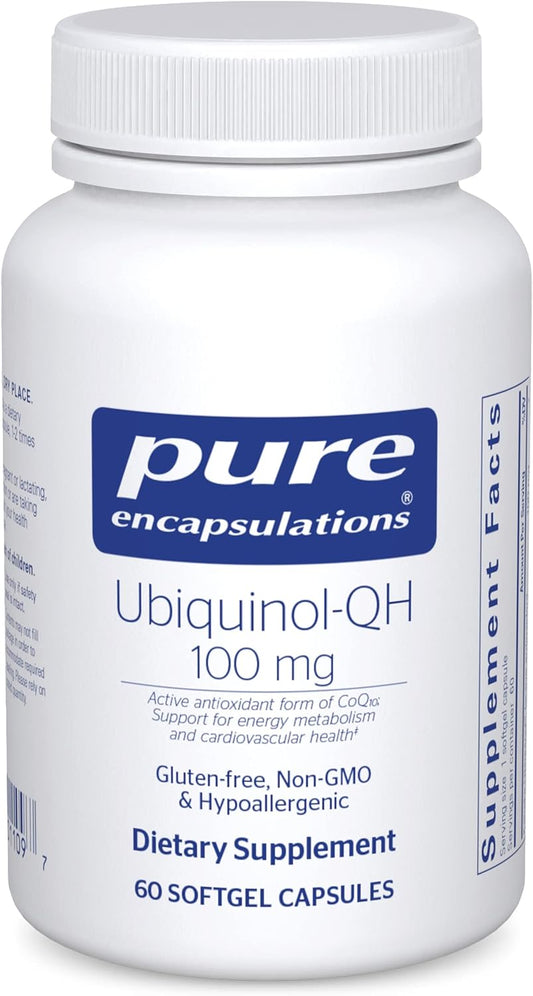 Pure Encapsulations Ubiquinol-QH 100mg CoQ10 Softgel Capsules for Energy & Heart Health - Coenzyme Antioxidant Supplement