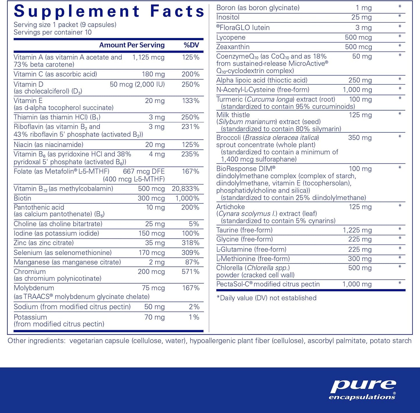 Pure Encapsulations UltraDetox 10-Day Pack with Essential Nutrients, Broccoli, Taurine, NAC, DIM, Modified Citrus Pectin, and Chlorella | 10 Packets