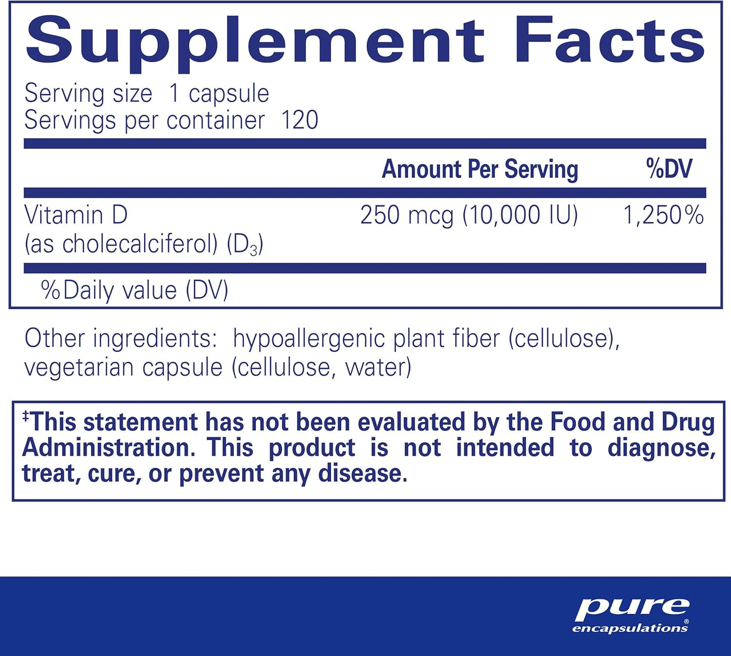 Pure Encapsulations Vitamin D3 250 mcg (10,000 IU) - Bone, Joint, Breast, Heart, Colon & Immune Health Support - 120 Capsules