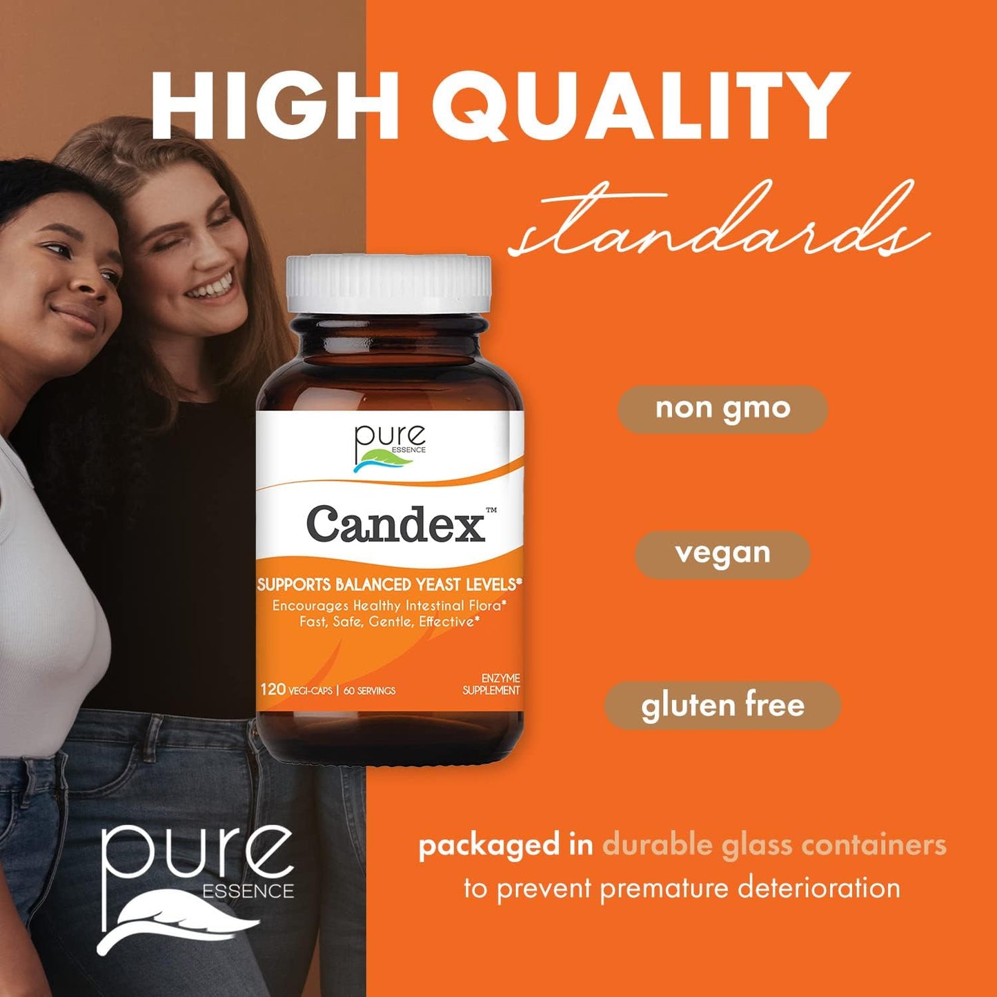 Pure Essence Labs Candex Supplement - Yeast Overgrowth Support with Digestive Enzymes - Probiotic Treatment for Men and Women - 120 Capsules