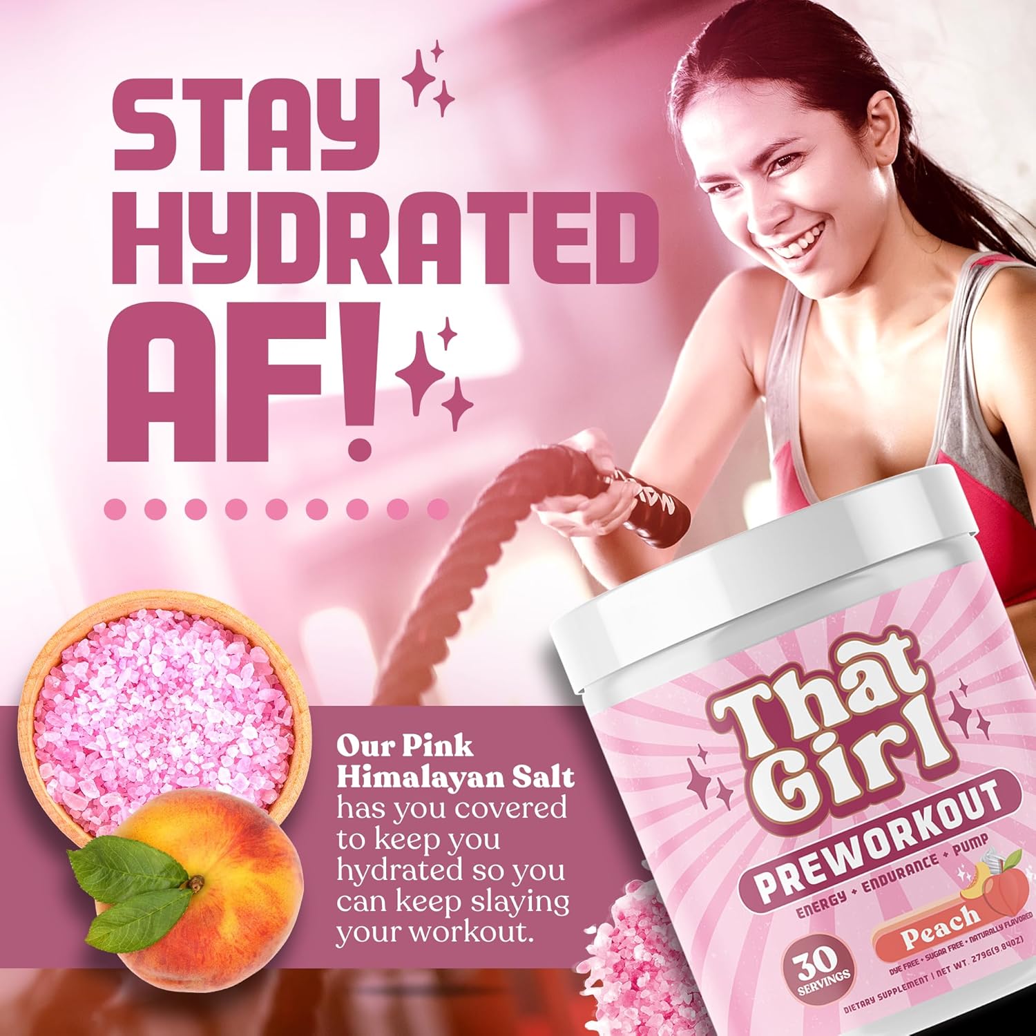 Pure Fire Energy Pre Workout for Women - Boost Your Gym Session with Natural Ingredients - Peach Flavor - 30 Servings