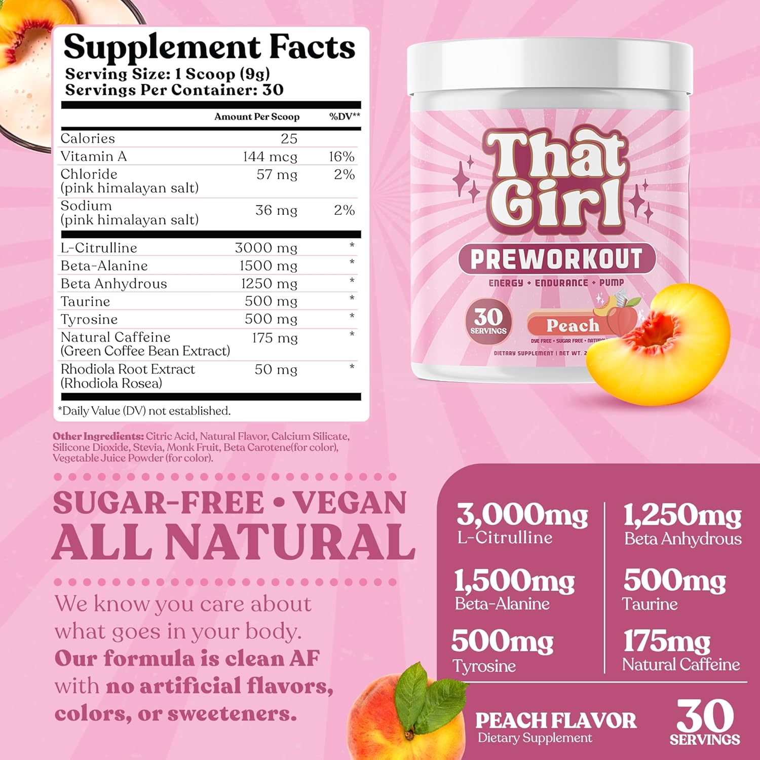 Pure Fire Energy Pre Workout for Women - Boost Your Gym Session with Natural Ingredients - Peach Flavor - 30 Servings