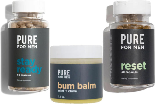 Pure for Men Fiber Supplement & Bum Balm Bundle - Stay Ready with 120 Fiber Capsules & 30 Reset Wipes