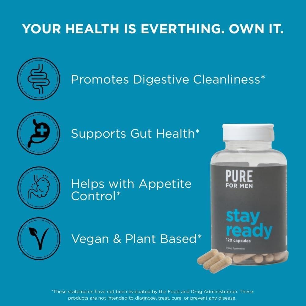 Pure for Men Fiber Supplement & Bum Balm Bundle - Stay Ready with 120 Fiber Capsules & 30 Reset Wipes
