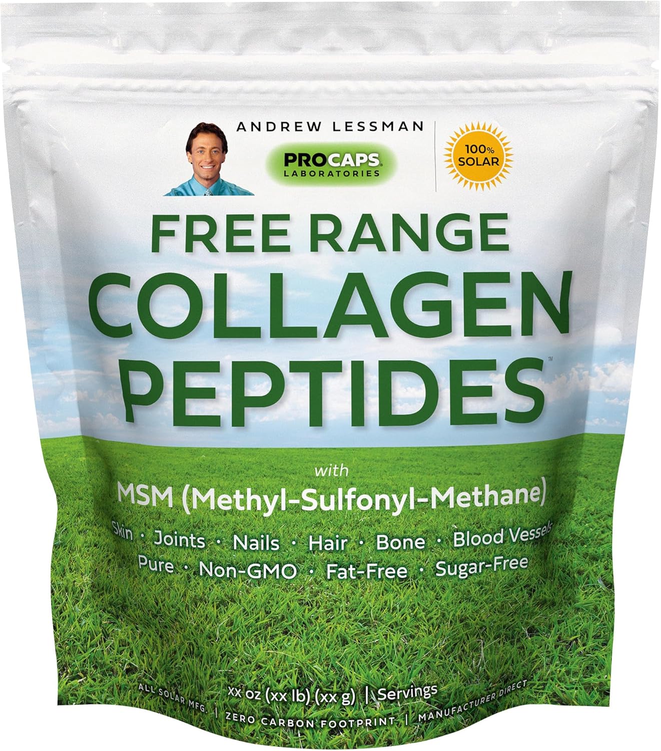 Pure Free Range Collagen Peptides Powder - 240 Servings for Smooth Skin & Healthy Joints - Super Soluble, Unflavored, No Sugar, No Additives