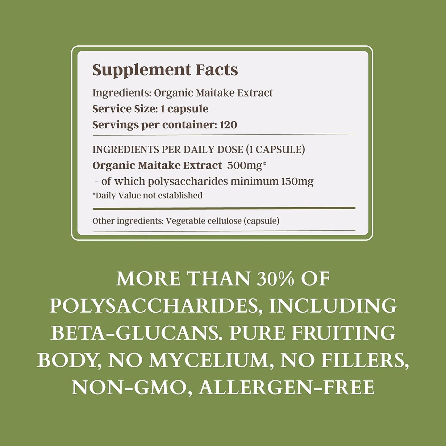 Pure Fruiting Body Maitake Mushroom Supplement - 30% Polysaccharides, 500mg, 120 Veggie Caps - Immune Function & Energy Boost