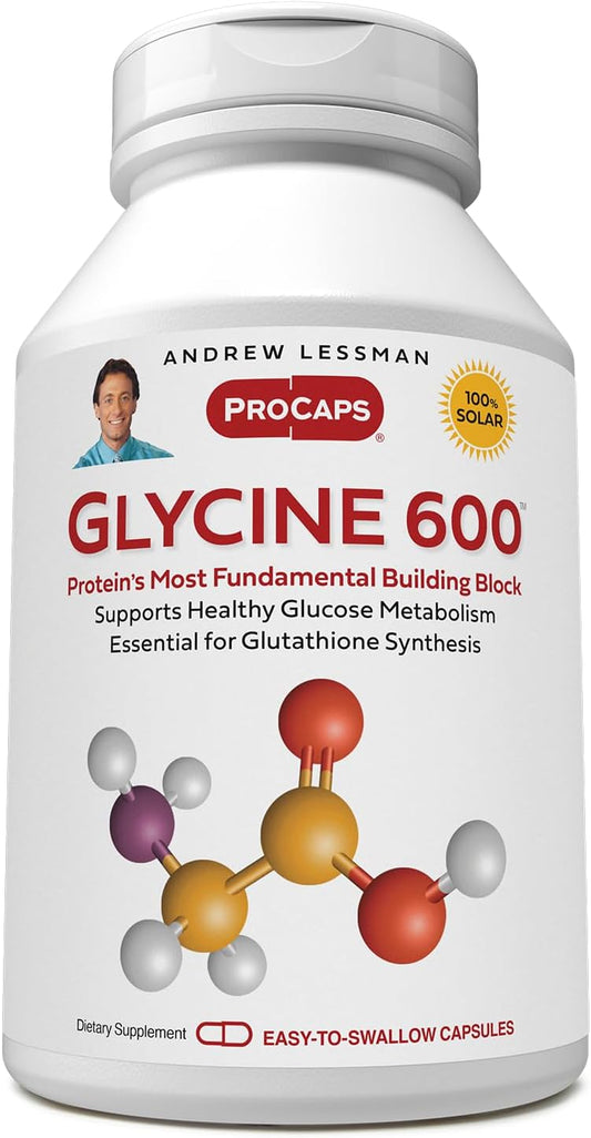 Pure Glycine Amino Acid Supplement - 600mg, 180 Capsules - Critical for Collagen Tissues - No Additives