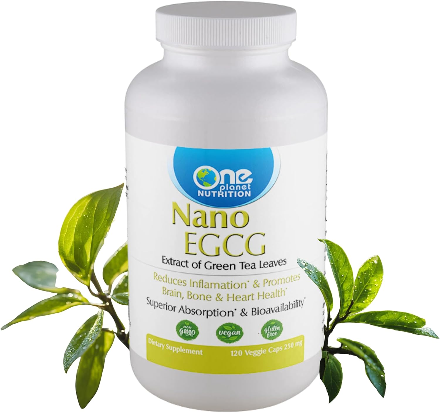 Pure Green Tea Extract Vegan Capsules - 120 Servings, 250mg Nano EGCG for Cellular Protection, Maximum Antioxidant Absorption, Non-GMO & Gluten Free
