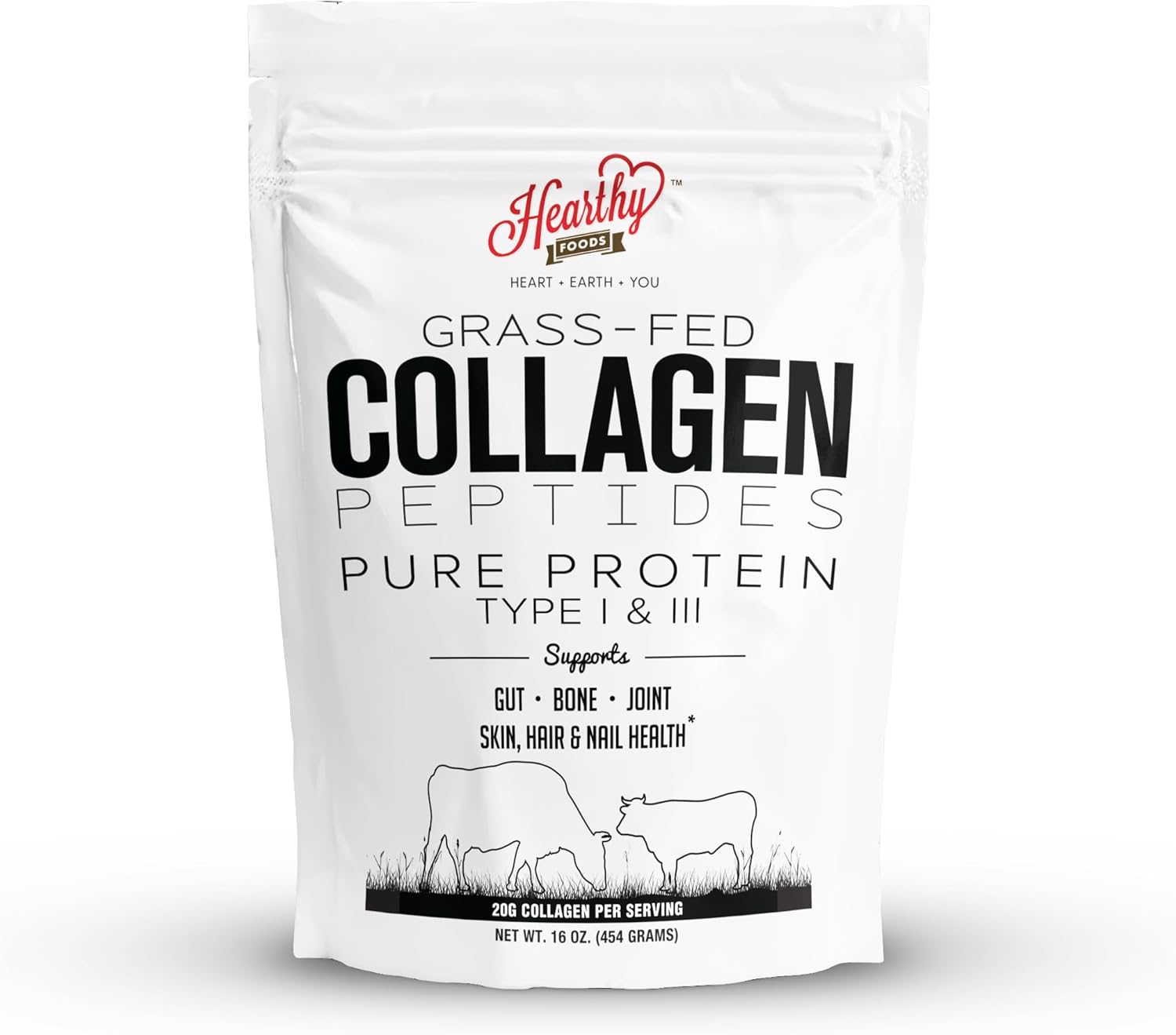 Pure Halal Collagen Peptides Grass Fed Organic Hydrolyzed Powder - 18g Protein - Type I and III Unflavoured - Keto Friendly - Gluten Free - Non GMO - 16 Oz