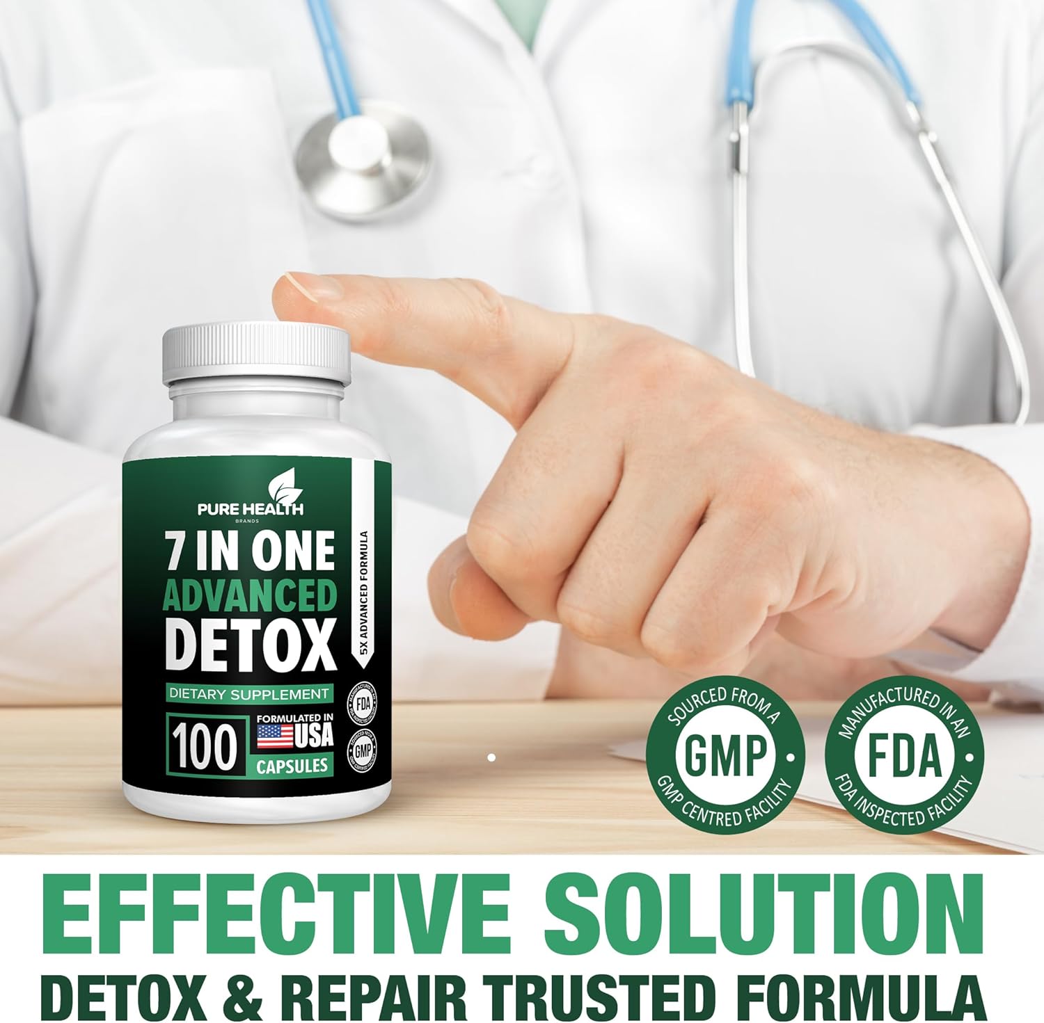 Pure Health Brands Extra Strength 7-in-1 Advanced Formula for Full Body Cleanse - Detox & Liver Repair - Natural Toxins Remover - Healthy Liver Support (100 Capsules)