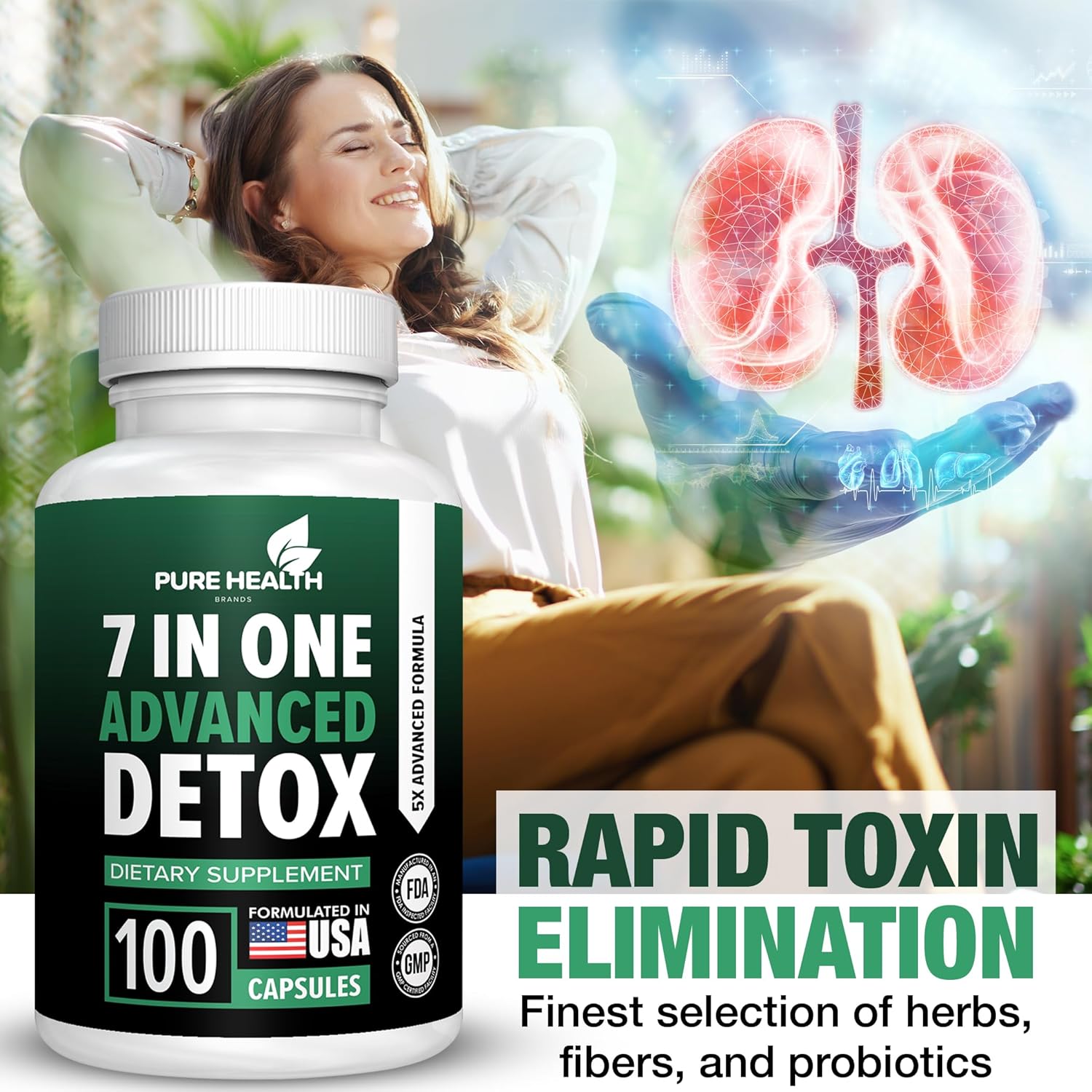 Pure Health Brands Extra Strength 7-in-1 Advanced Formula for Full Body Cleanse - Detox & Liver Repair - Natural Toxins Remover - Healthy Liver Support (100 Capsules)