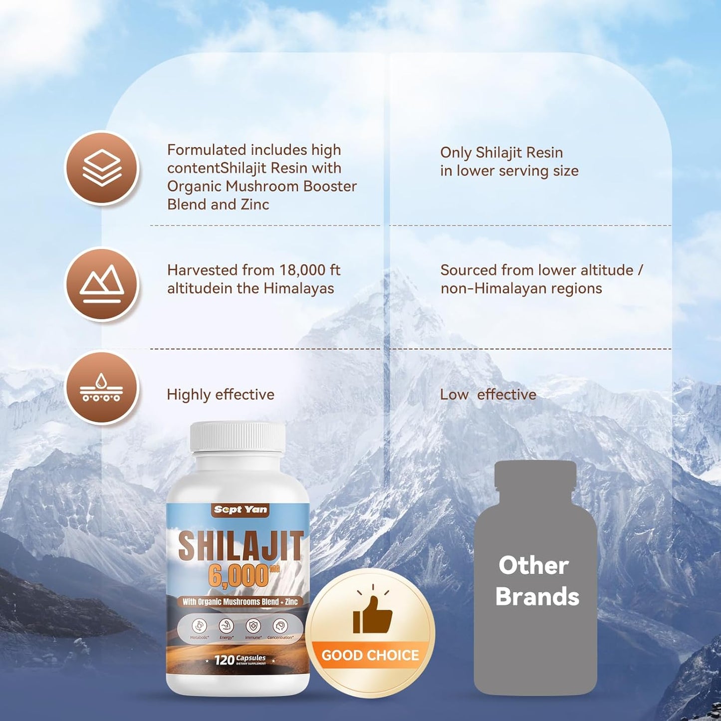 Pure Himalayan Organic Shilajit Capsules with Mushrooms Blend and Zinc - 2 Month Supply for Strength, Stamina, Brain & Immune Health - 120 Count Vegan Supplement for Women & Men