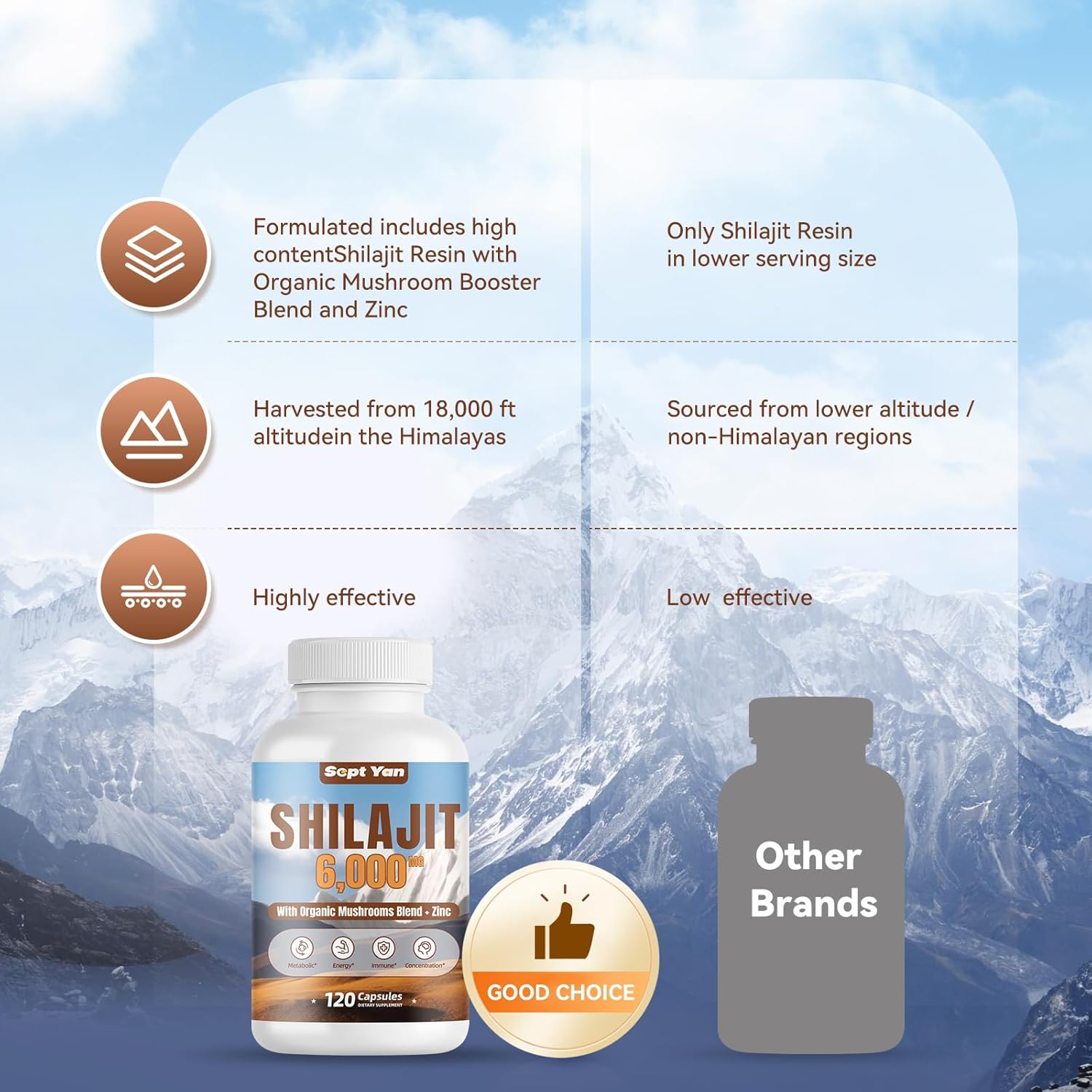 Pure Himalayan Organic Shilajit Capsules with Mushrooms Blend and Zinc - 2 Month Supply for Strength, Stamina, Brain & Immune Health - 120 Count Vegan Supplement for Women & Men