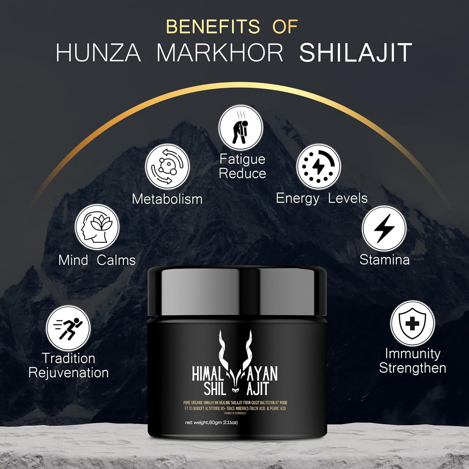 Pure Himalayan Organic Shilajit Resin - 600mg Maximum Potency with 85+ Trace Minerals & Fulvic Acid