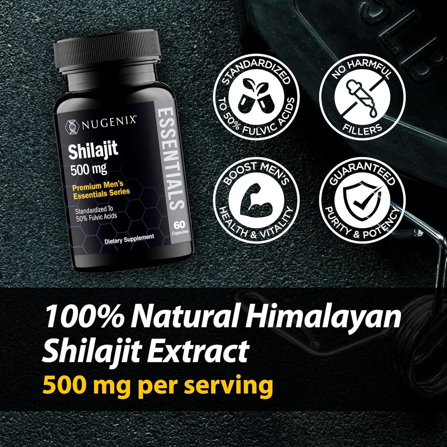 Pure Himalayan Shilajit Capsules for Men - 500mg Supplement, 50% Fulvic Acids, 120 Capsules