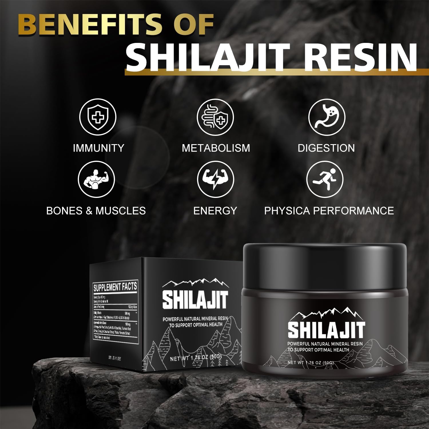 Pure Himalayan Shilajit Resin for Kids, 100% Supplement for Energy & Strength - 600mg, 50g